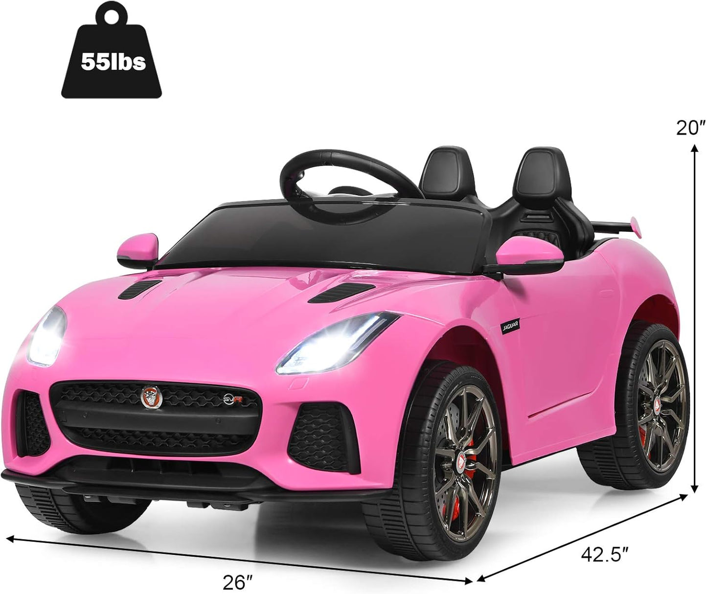Costzon Ride on Car, 12V Licensed Jaguar F-Type SVR Battery Powered Kids' Electric Vehicles w/Remote Control, Front/Rear Lights, MP3/Music/3 Speeds/Spring Suspension, Kids Car Toy for Toddler (Pink)