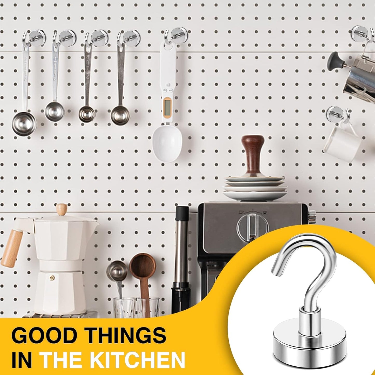 DIYMAG Magnetic Hooks for Refrigerator, Extra Strong Cruise Hook, Heavy Duty Earth Magnets with Hook for Hanging, Magnetic Hanger for Cabins, Grill (45P-Silver)