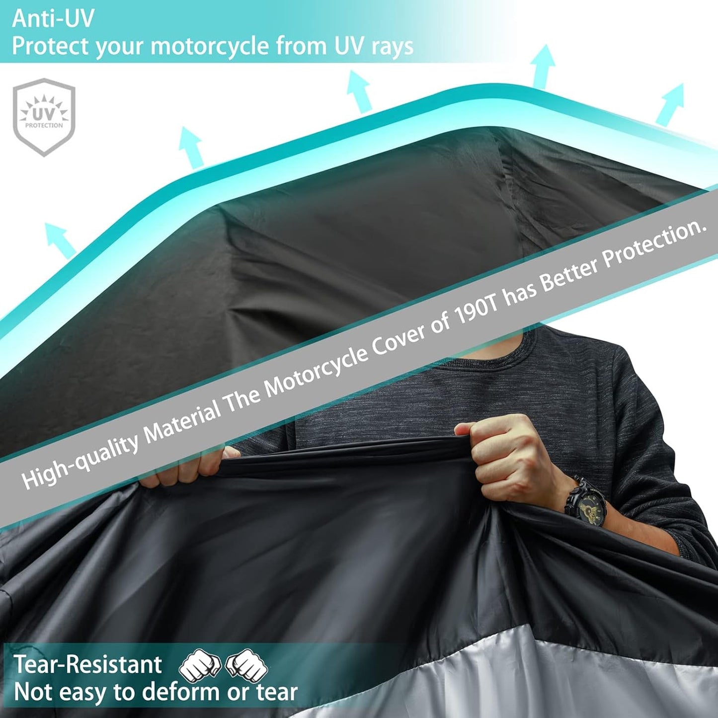Motorcycle Cover,Motorbike Cover All Season Universal Weather Waterproof Sun Outdoor Protection with Lock-Holes & Storage Bag,XXL Motorcycles Vehicle Cover