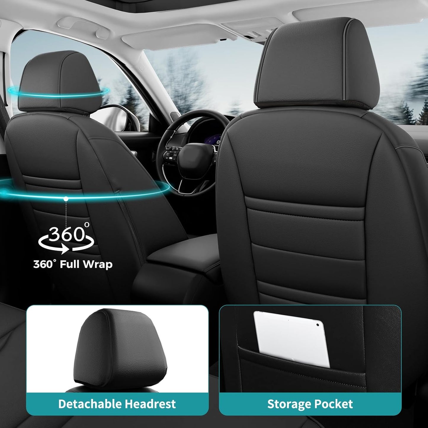 Seat Covers for Honda Civic Sedan 4DR Sedan LX 2022 2023 2024 2025.Faux Leather Car Seats Cover Full Set,(Rear Row Solid Folding Backrest)-Black