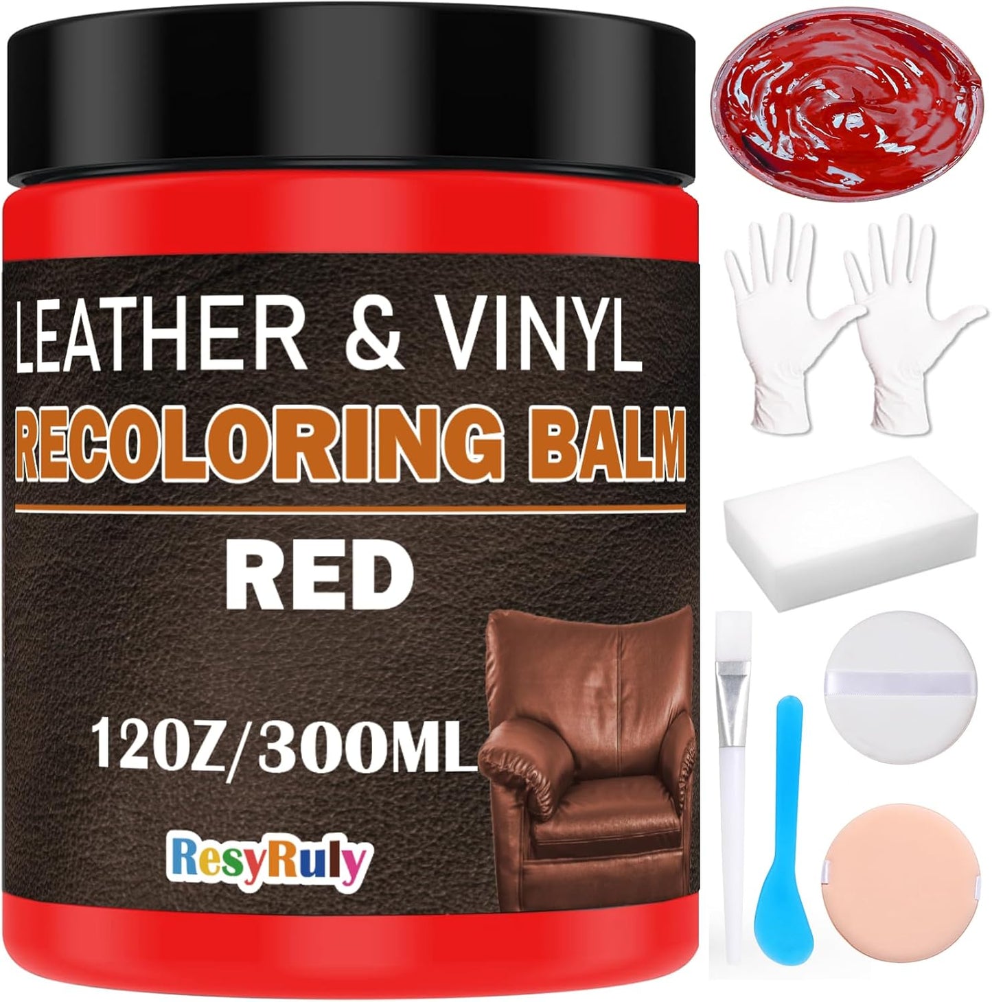 Leather Stains and Dye Liquid Red Recoloring Balm Dashboard Fabric Sneaker Shoes Boots Jacket Bag Purse Vinyl Acrylic Paint Boat Car Seats Wood Furniture Couch Fade Scratches Repair Kit Color Restorer