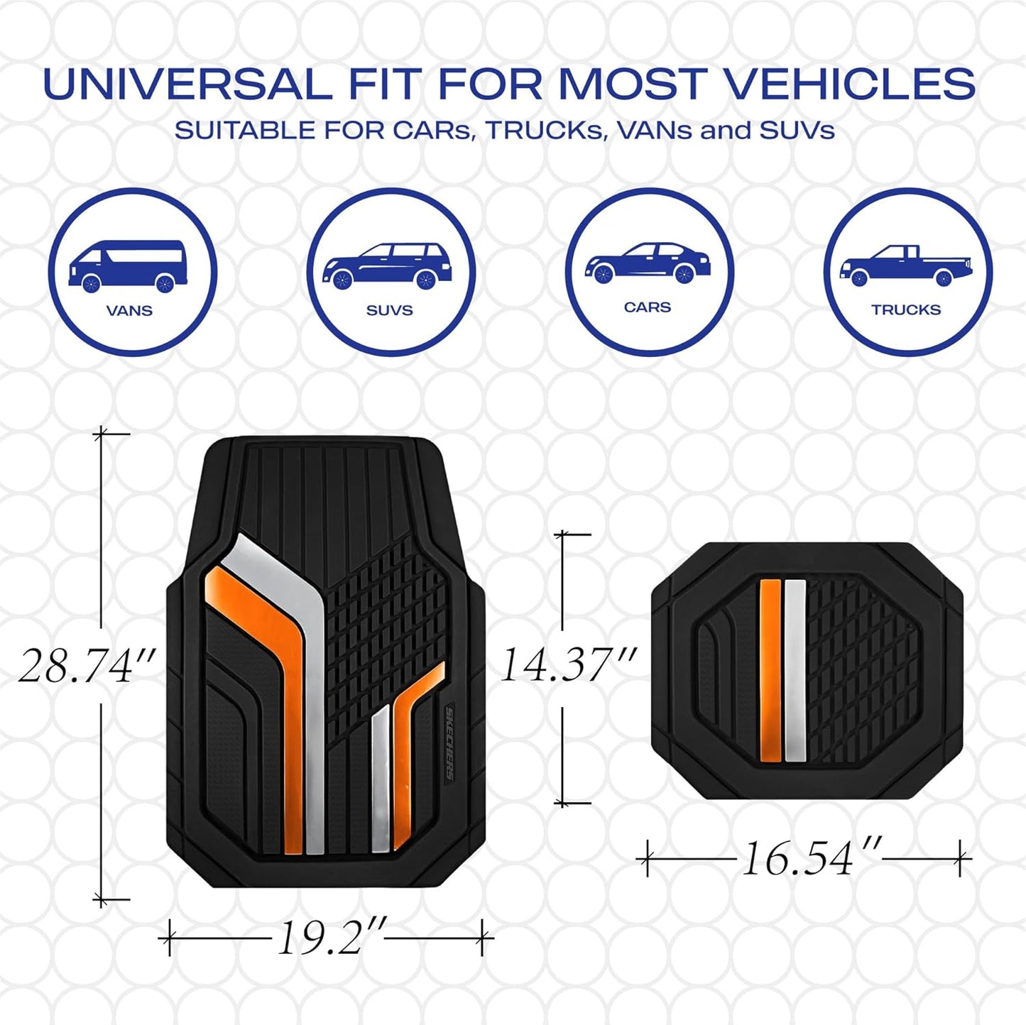 Skechers Heavy Duty Rubber Car Floor Mats,Dual Color Design Floor Mats,All Weather Car Mats,Waterproof Trim to Fit Universal Floor Liner Car Mats,Automotive Floor Mats for Cars Trucks Suvs,Orange