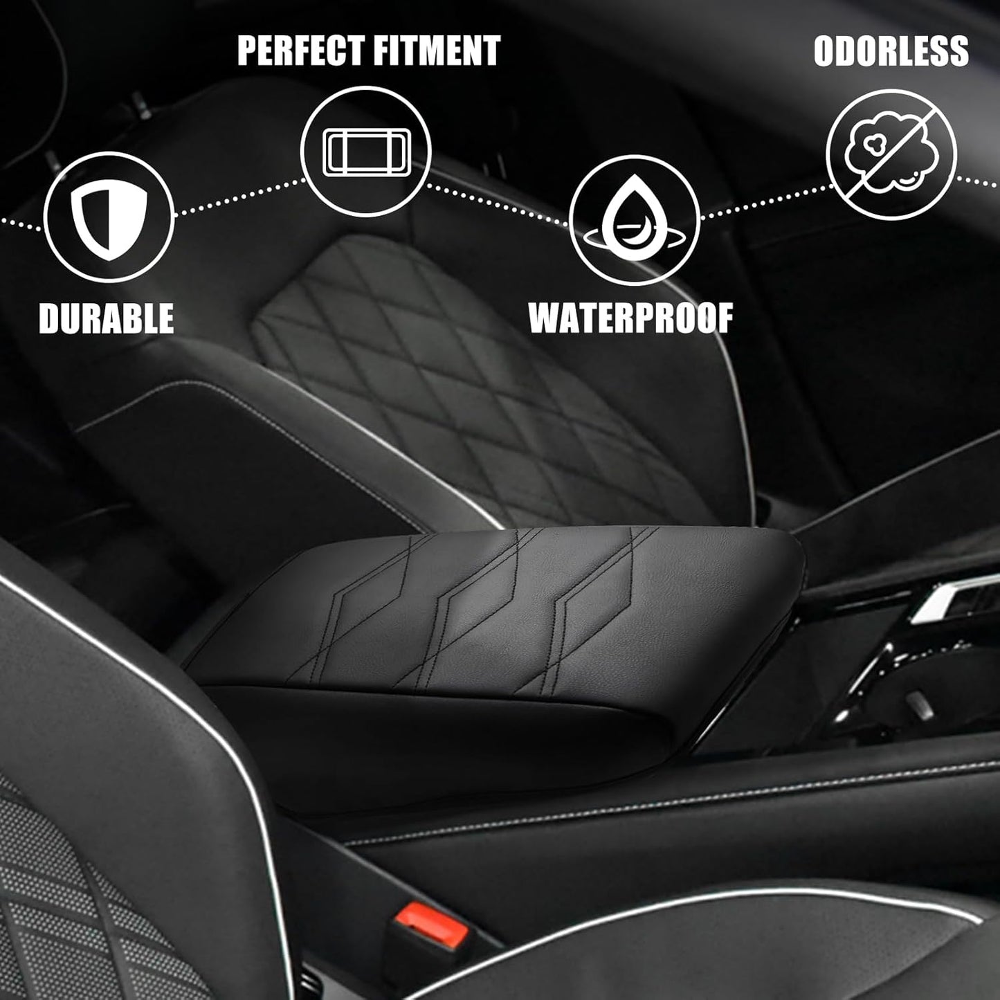 Muslogy for 2024 2025 Atlas & Cross Sport Center Console Pad Armrest Cover Protector Vegan Leather Extra Soft Armrest Box Lid Pad Compatible with Volkswagen Atlas/Cross Sport Accessories (V1_Black)