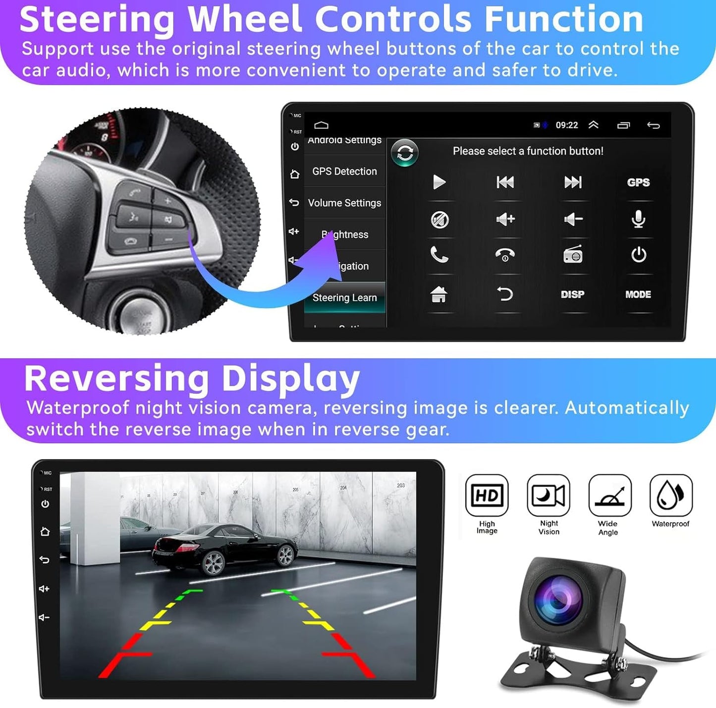 2+64G Android 13 Car Stereo for Hyundai Santa Fe IX45 2013-2018 with Apple Carplay Android Auto Mirror Link 9 inch Touch Screen FM RDS HiFi Bluetooth WiFi GPS+AHD Camera & MIC