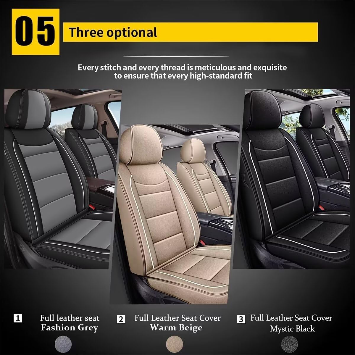 YORKNEIC Seat Covers for Hyundai Kona 2018-2024 2025: Waterproof Leather Car Seat Covers Front Set Automotive Seat Protectors (2 Front Set, Black)