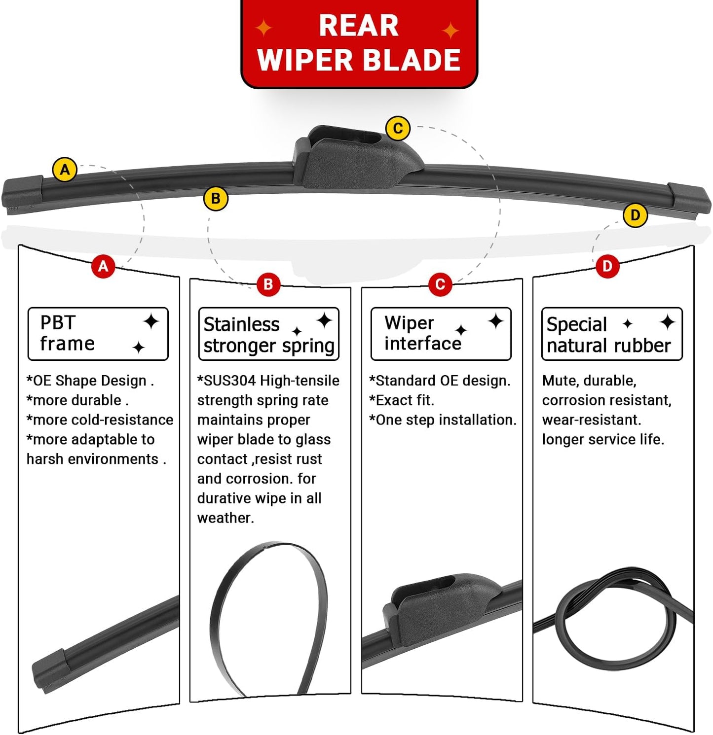 Windshield Wiper Blades Replacement for Hyundai Elantra 2012-2016 / Hyundai Elantra GT 2013-2017 Original Factory Quality Front Rear Wipers Blade Set for My Car - 28" 14" 13" (Pack of 3)