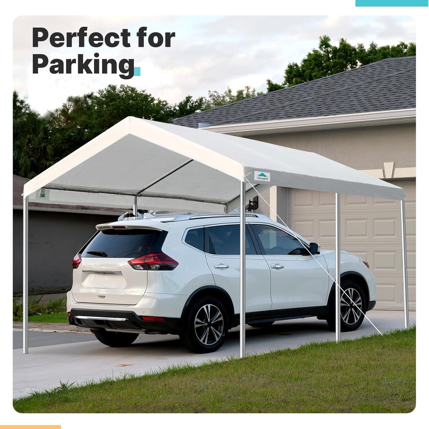 ADVANCE OUTDOOR Adjustable 10x15 ft Heavy Duty Carport Car Canopy Garage Boat Shelter Party Tent, Adjustable Height from 9.5 ft to 11 ft, White