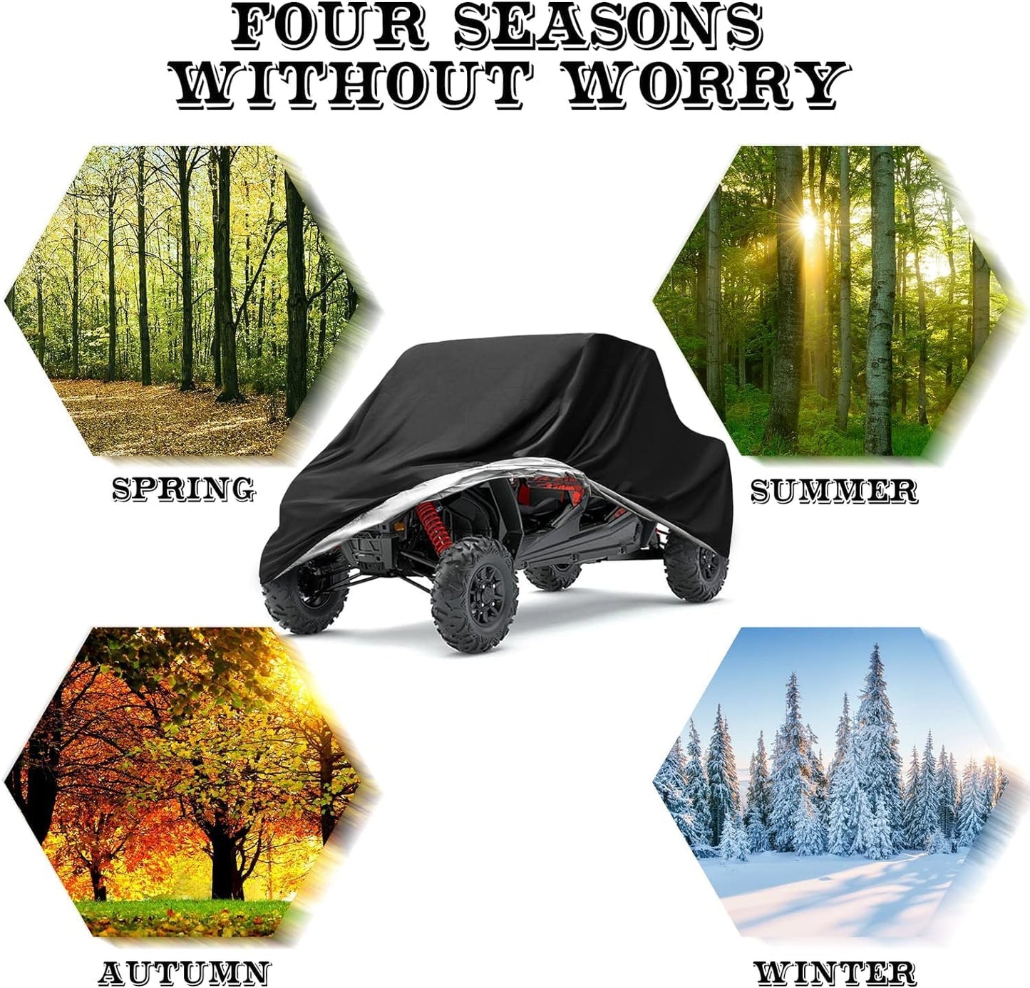 NEVERLAND UTV Covers Heavy Duty - Side by Side Cover Waterproof 300D Outdoor Storage Waterproof Black Compatible with Honda Pioneer Polaris Ranger Protection 114.17"x 59.06"x 74.80"(290x150x190 cm)