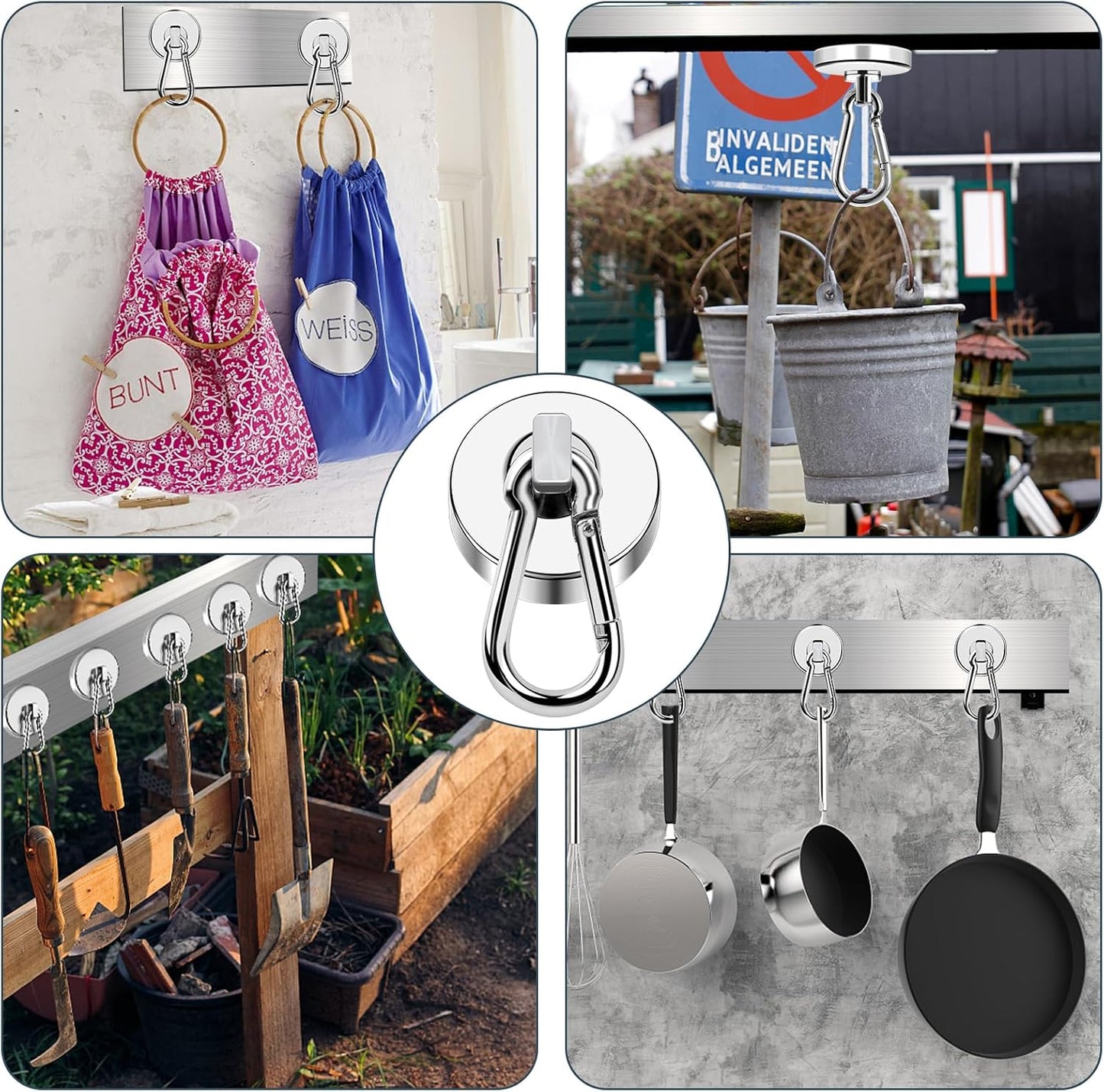 MIKEDE 150LB Magnetic Hooks, Neodymium Magnets Heavy Duty with Swivel Carabiner Hooks, Strong Rare Earth Magnets with Hooks for Garage, Kitchen, Cruise Cabin, Office - 3 Pack