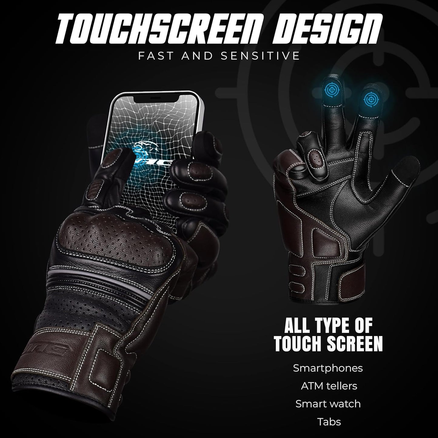 J.A.G. Motorcycle Gloves - Premium Leather Perforated Motorcycle Gloves for Men with Knuckle Protection | Touchscreen Motorbike Riding Gloves