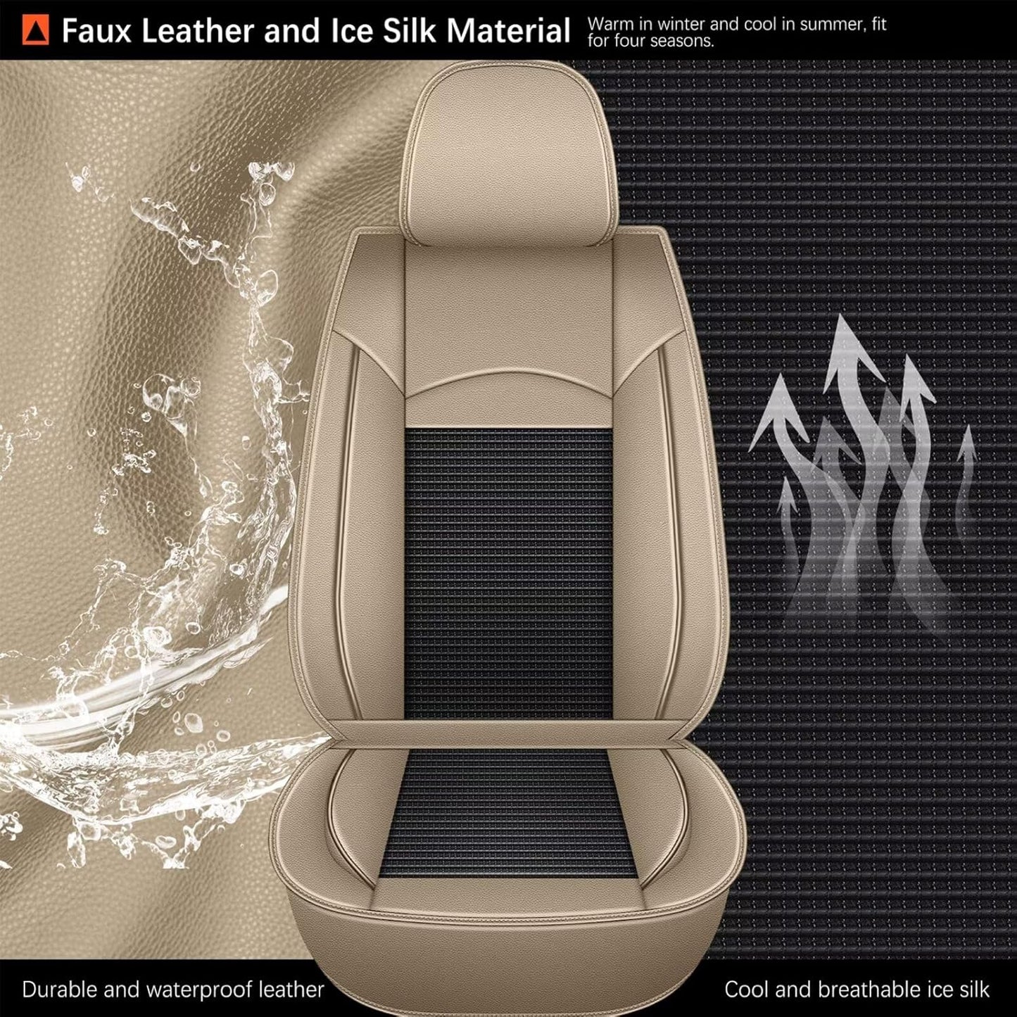 Seat Covers Fit for Toyota Camry 2012-2023 2024 2025: Car Seat Covers Full Set 5 Seats Leather Ice Silk Breathable Waterproof Automotive Seat Cushion Protector (Black & Beige)