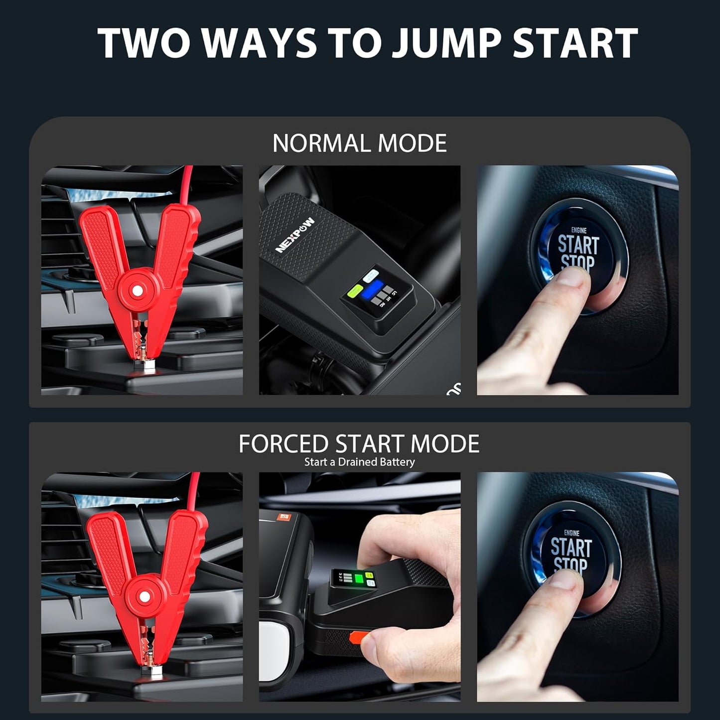 Car Jump Starter 3000A, NEXPOW 12V Battery Jumper Start Pack Kit for Up to 9.0L Gas & 7.0L Diesel Engines, Portable Jump Box with Jumper Cables, USB Quick Charge, LED Flashlight for Car, Motorcycle