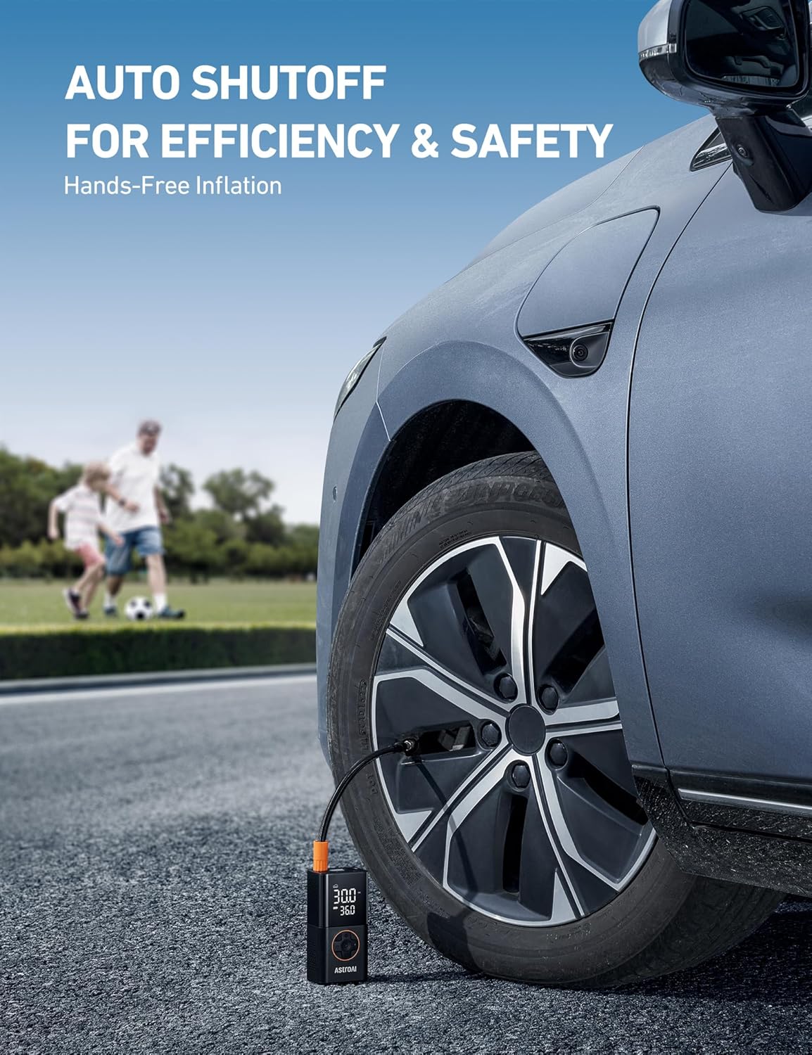 AstroAI L7 Tire Inflator Portable Air Compressor Cordless Mini Bike Pump with Digital Dual Values Display, 150 PSI Car Tires Air Pump with LED Lights&Pressure Gauge for Auto, Motorcycles, Bikes, Balls