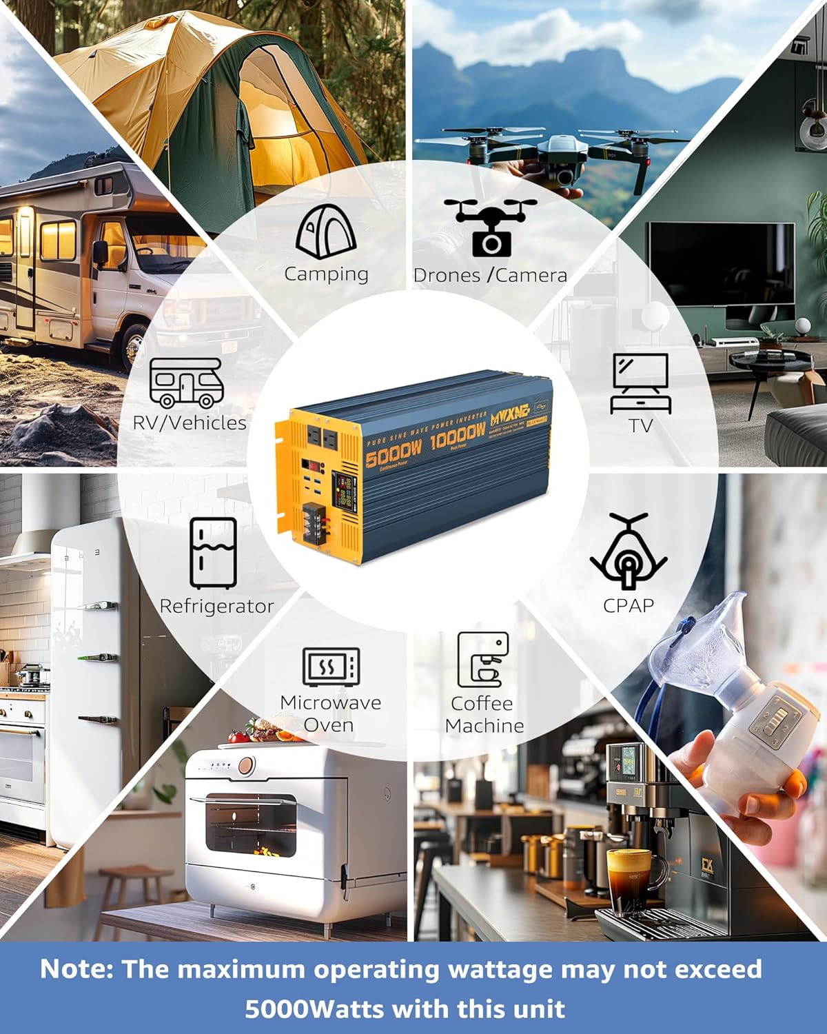 5000 Watt Power Inverter Pure Sine Wave 48V DC to 110V 120V 10000W Peak Heavy Duty Inverter with Remote Control and LED Display, 4 USB/Type-C Ports & 2 AC Outlets Car Charger for Vehicles RV