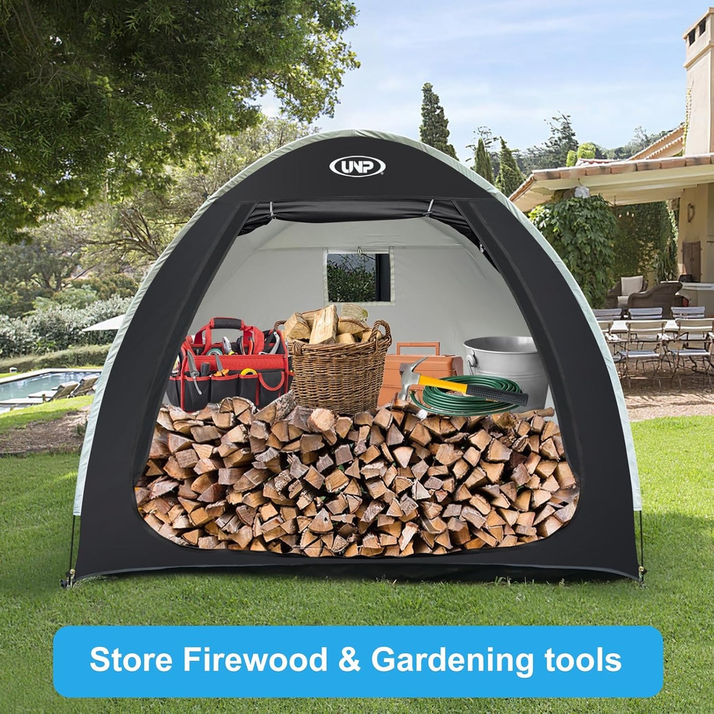 UNP Bike Storage Shed Tent, Portable Outdoor Bike Storage Tent with 210D Oxford Thick PU4000 Waterproof for 1/2/3/4 Bikes, Bike Covers Storage Shed Tent for Bicycles, Lawn Mower, Garden Tools