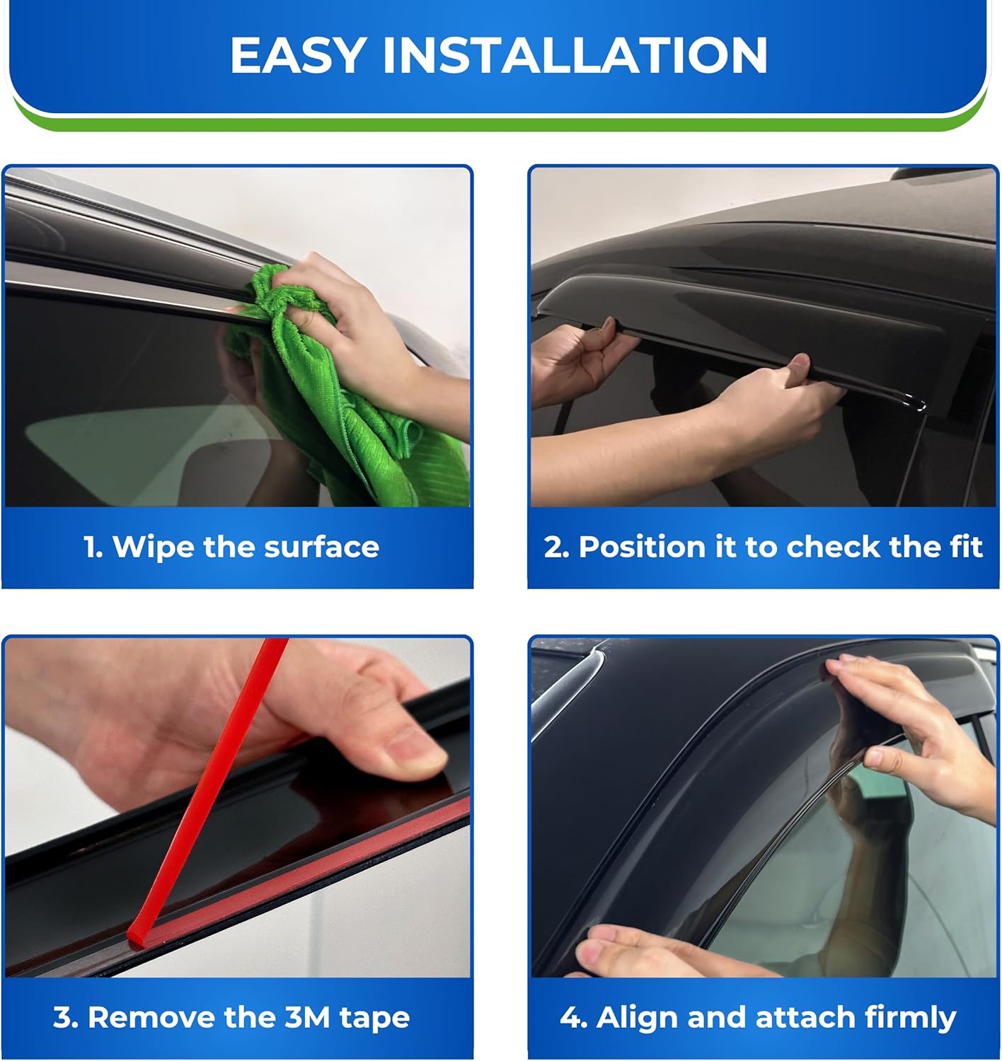 KPY Window Visor Compatible with Volkswagen (VW) Taos 2021-2024, 4PC Rain Guard Side Window Vent Deflectors Tape-On Style, 2021 2022 2023 2024