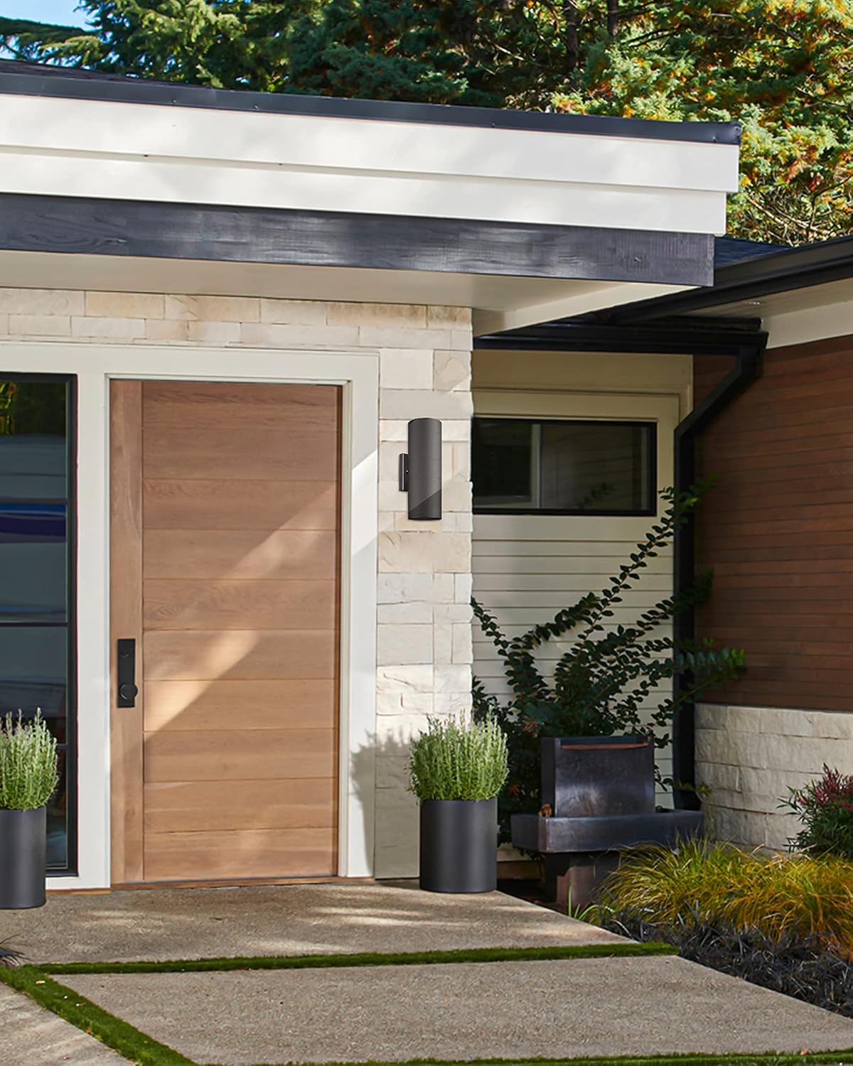 Ken & Ricky Outdoor Light Fixture, Modern Outdoor Sconce Wall Lights, Cylinder Exterior Lighting Fixtures with Tempered Glass Cover for House Porch Garage Patio Doorway Entryway -4Pack