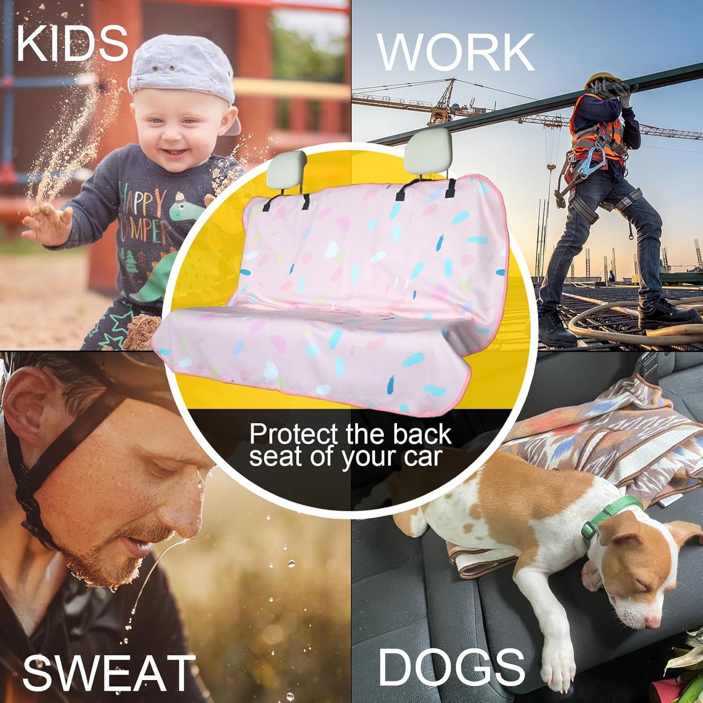 Back Seat Cover for Car Trucks Van SUV,Waterproof Rear Bench Towel Seat Covers for Dogs and Kids,Automotive Backseat Protector (Pink Marbling)