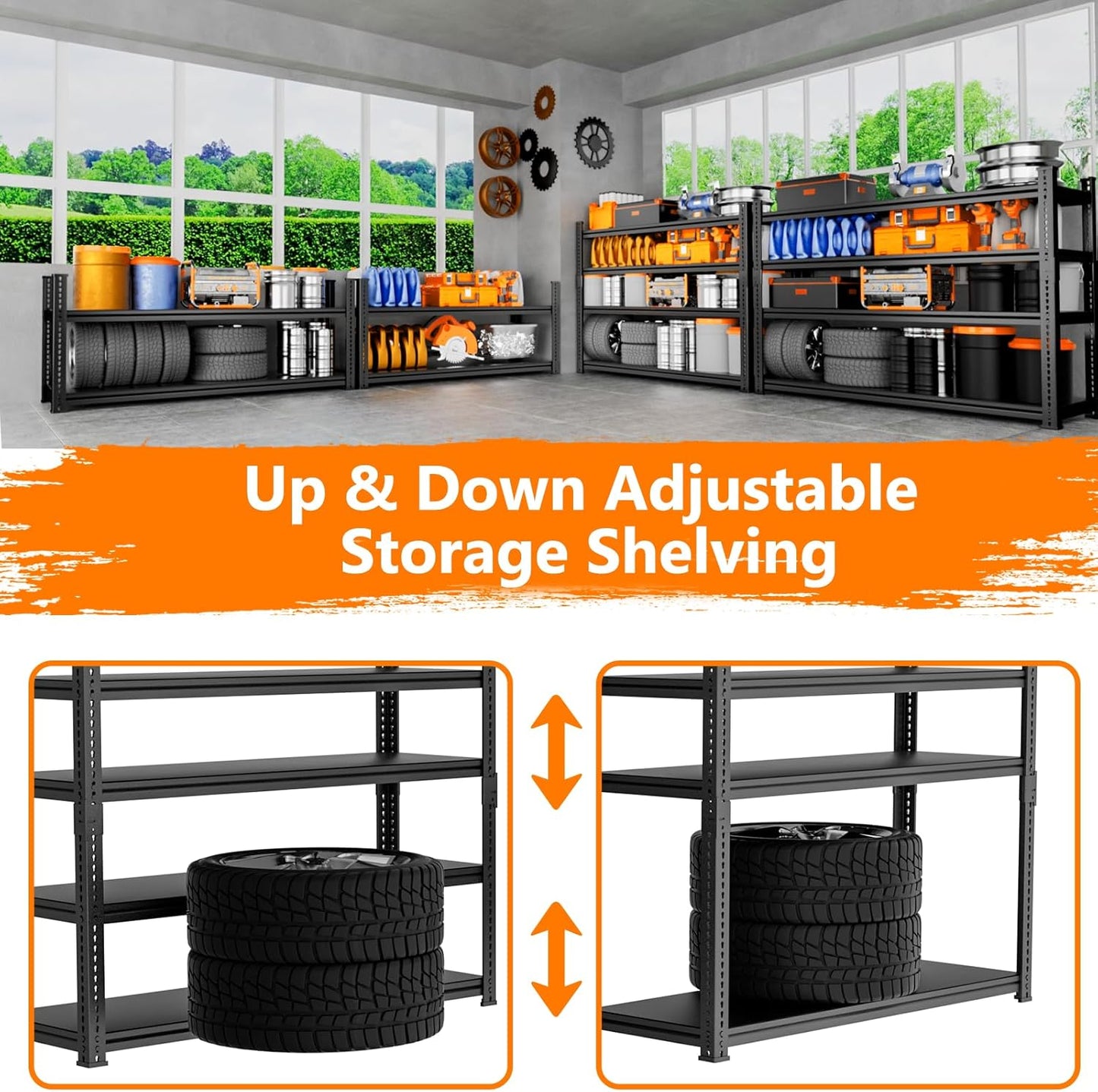 Storage Shelves Heavy Duty 4 PCS, 48"L x 18"W x 72"H Garage Storage Shelves Unit Loads 3700LBS, 5-tier Adjustable Metal Industrial Utility Shelf Rack for Kitchen, Laundry Room, Warehouse, Basement