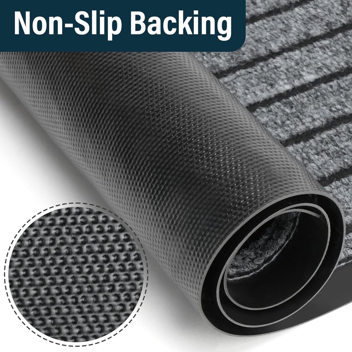 LotFancy 30" x 17" Set of 2 Front Door Mat for Indoor Outdoor Entrance, Dirt Traper Low Profile Easy Clean Doormat, Non Slip Welcome Mats for Patio Porch Garage Entryway, Dark Gray