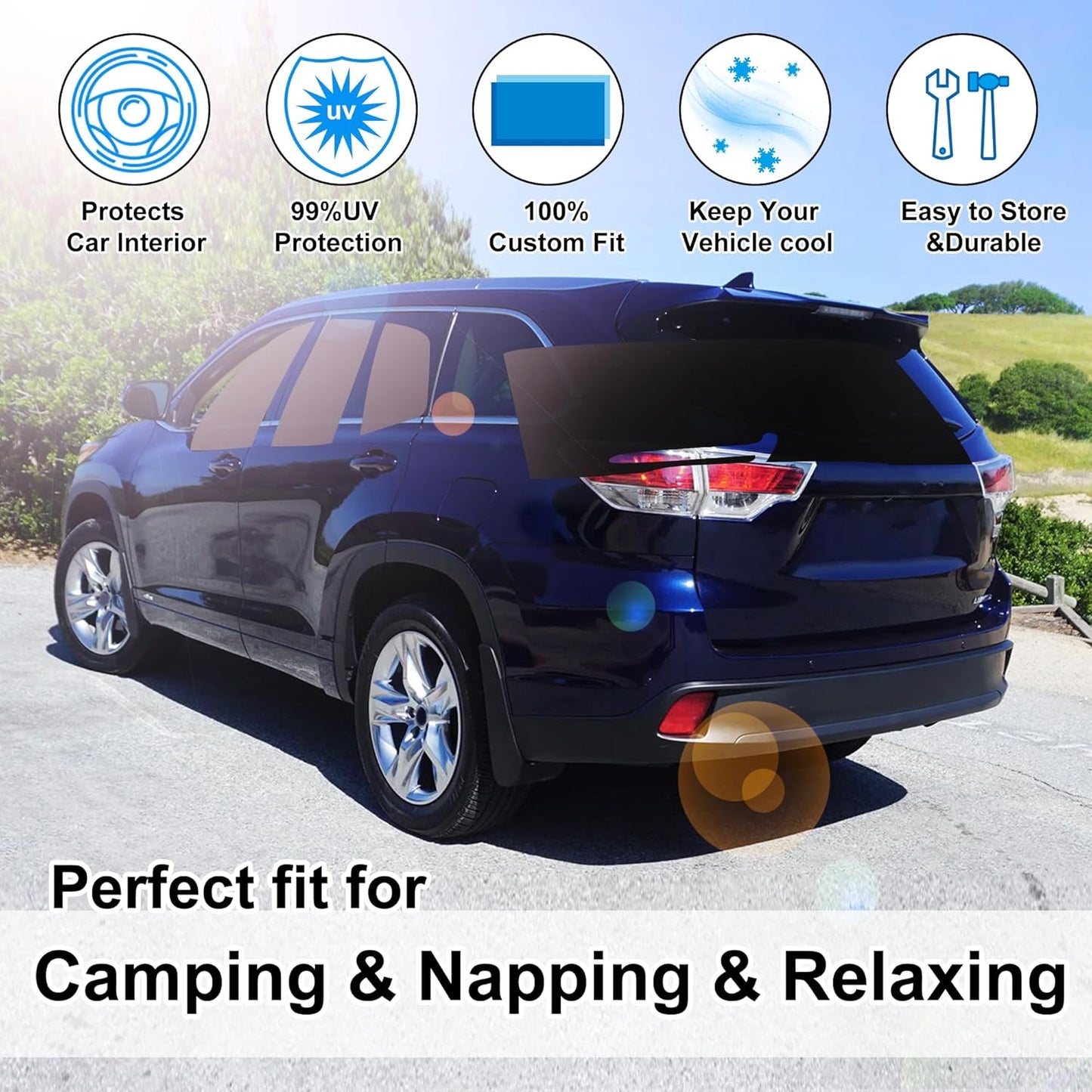 TINGLU Window Shades for Toyota Highlander 2014-2019 Accessories Side Full Windows Cover Camping Rear Triangular Windshield Sun Shade Sun UV Rays Privacy Protection 8PCS