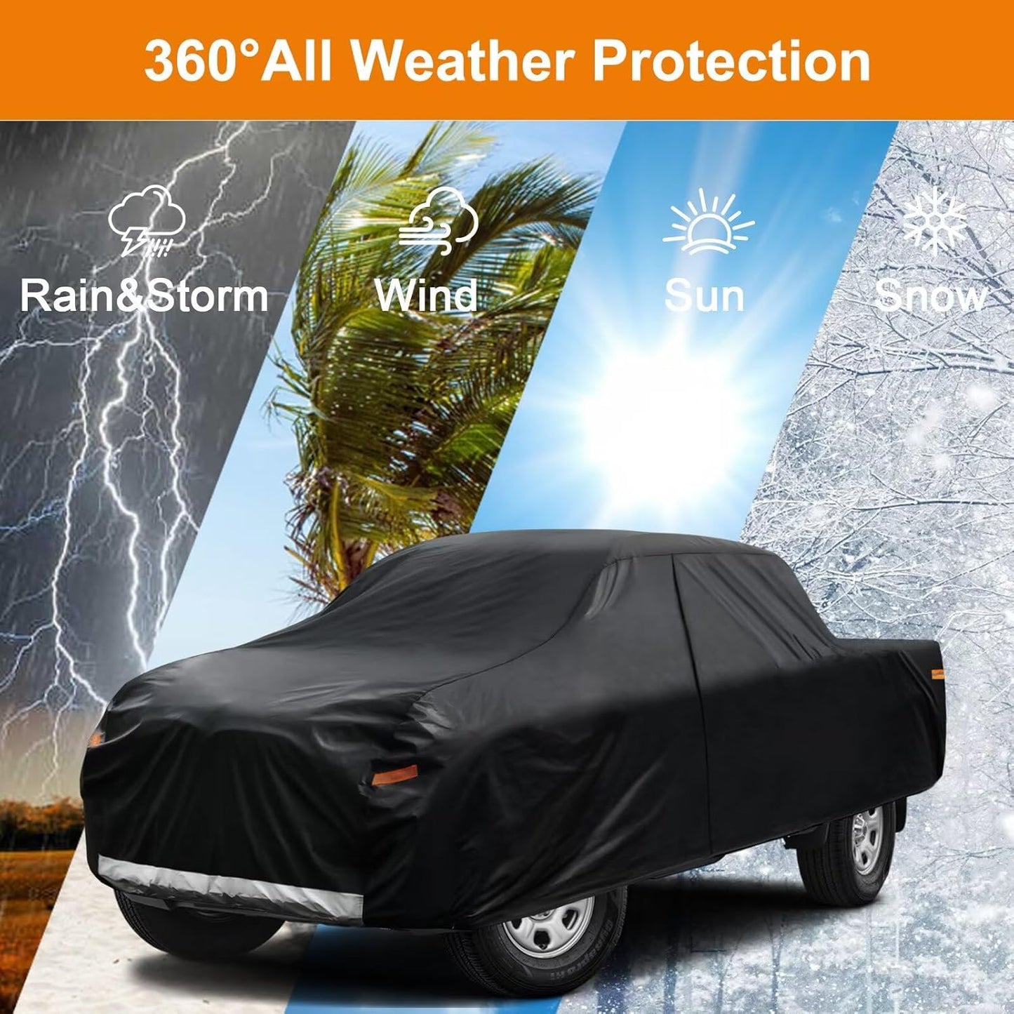Kayme Truck Cover Custom Fit Ford F-250(1999-2000) Extended Cab Short Bed. Full Exterior Heavy Duty Outdoor Pickup Truck Car Cover Waterproof All Weather.Car Tarp for Wind Sun Dust Protection.Black
