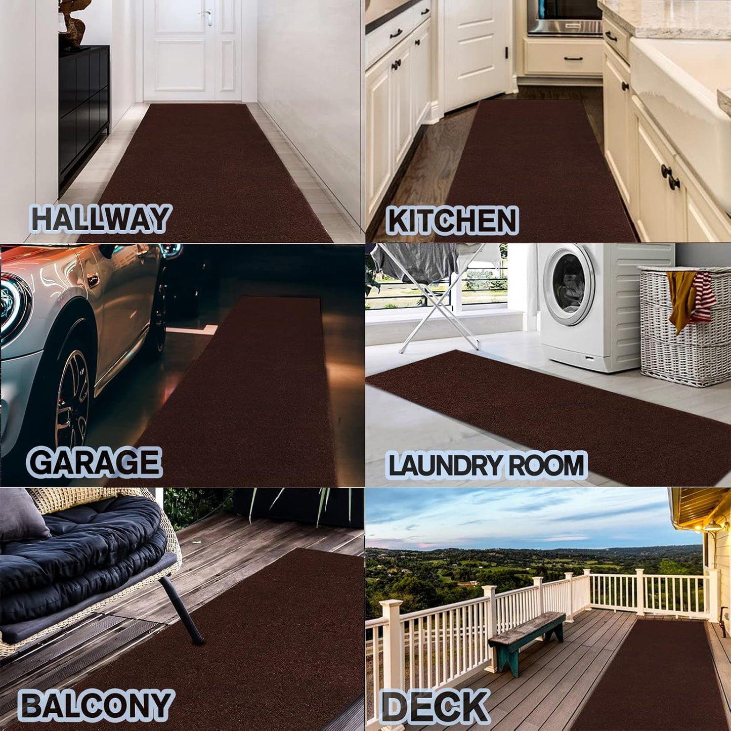 Custom Size Backed Non-Slip Area Rugs Runner, Easy Clean, Waterproof Runner Rugs for Hallway Entryway, Kitchen, Laundry, 4FT x 54FT, Brown