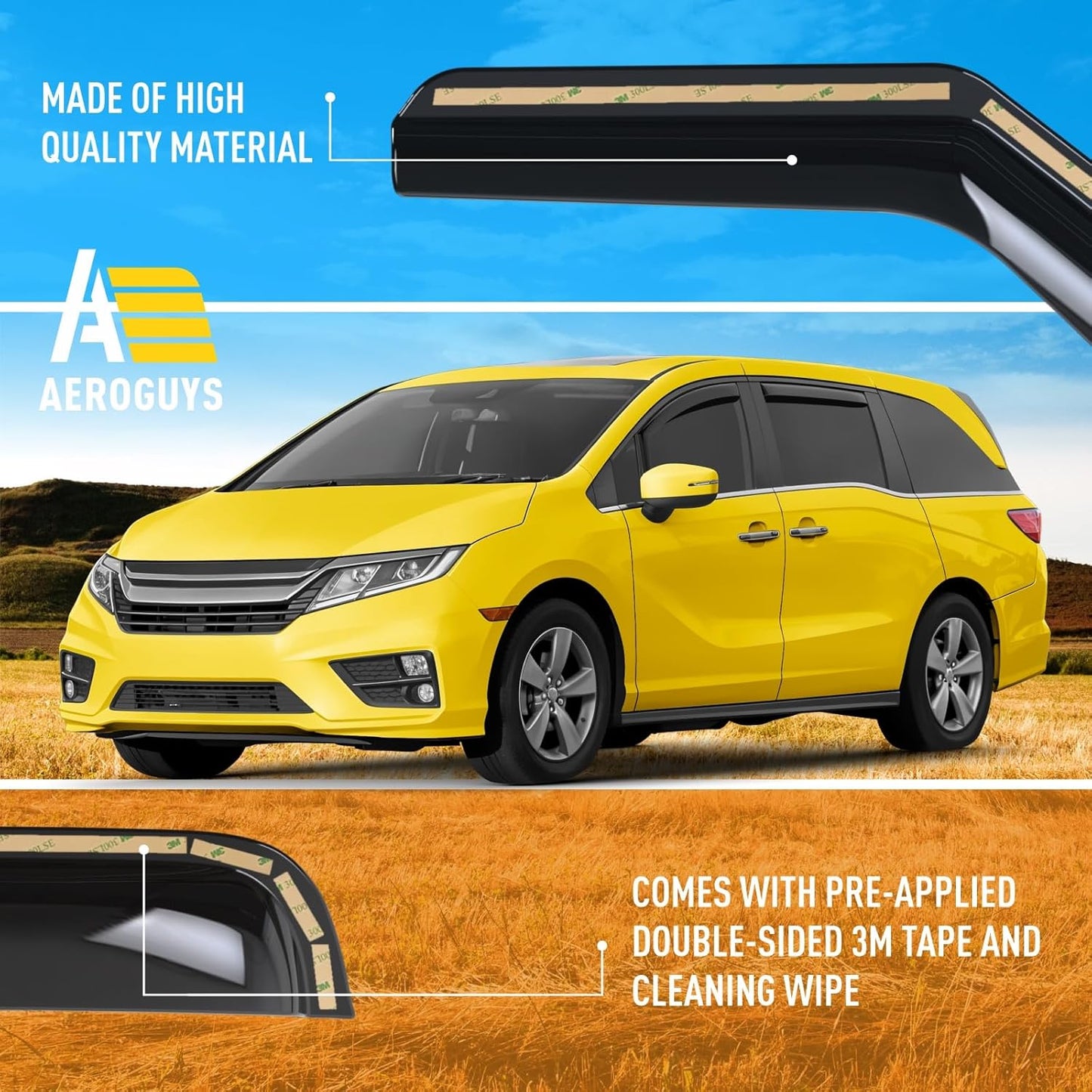 Extra Durable Window Deflectors in-Channel Window Visors Rain Guards Fit for Honda Odyssey 2018-2025, Sun Visors, Wind Vent for Shades, Exterior Car Accessories - 4pcs. AG0765