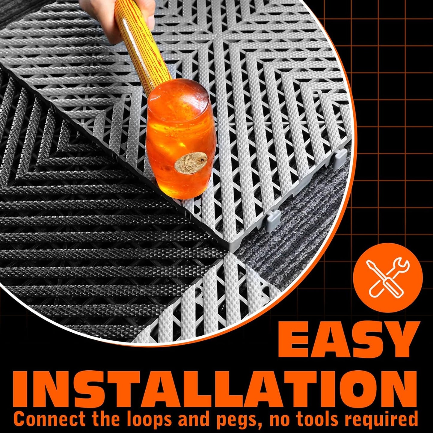 Interlocking Garage Floor Tiles - 0.79in,Vented, Self-Draining, Non-Slip Flooring, Modular, Virgin Polypropylene, Ideal for Garages, Patios, Basements, Decks -51.6 sq ft (Black, 30PCS)