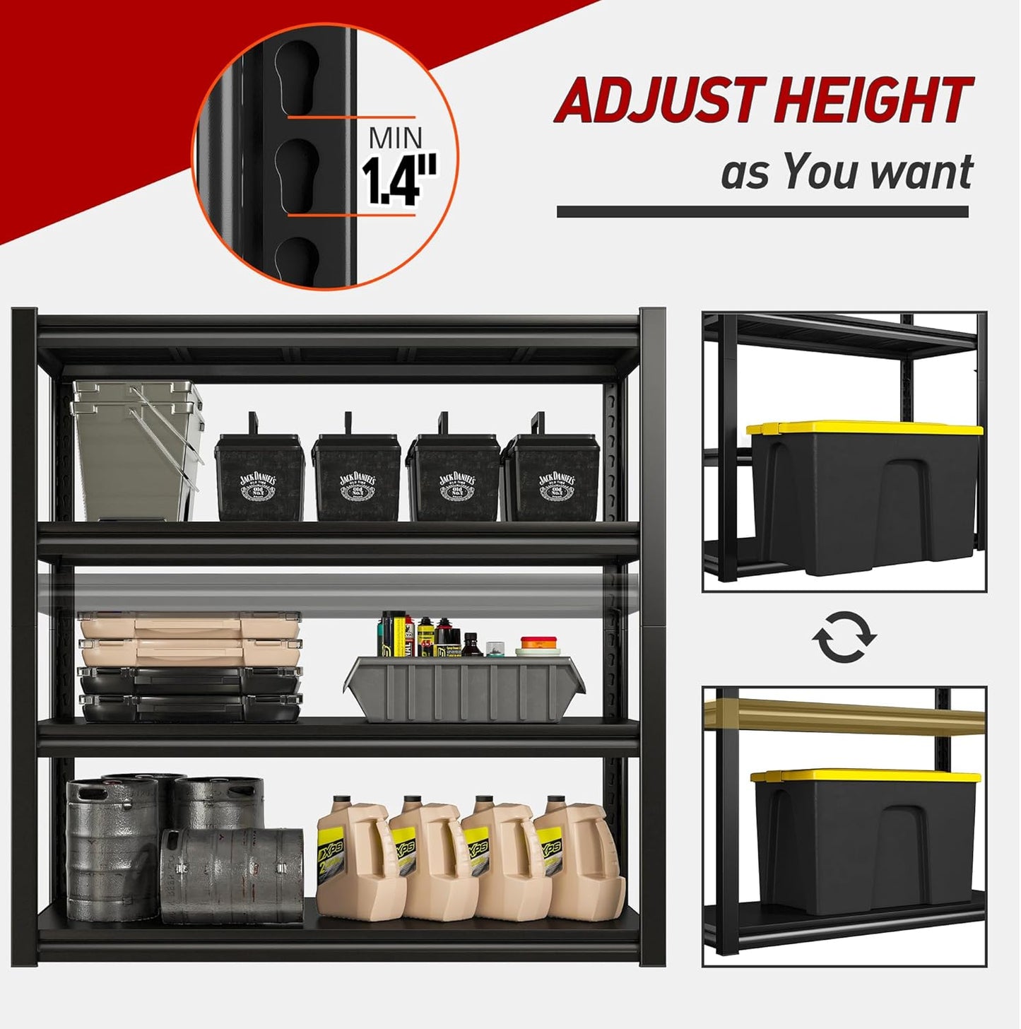 Raybee 40" Wide Heavy Duty Garage Storage Shelves, 3 Pack, Adjustable 4 Tier Metal Shelves for Warehouse, Pantry, Kitchen, 40" W x19 D x57 H, Black