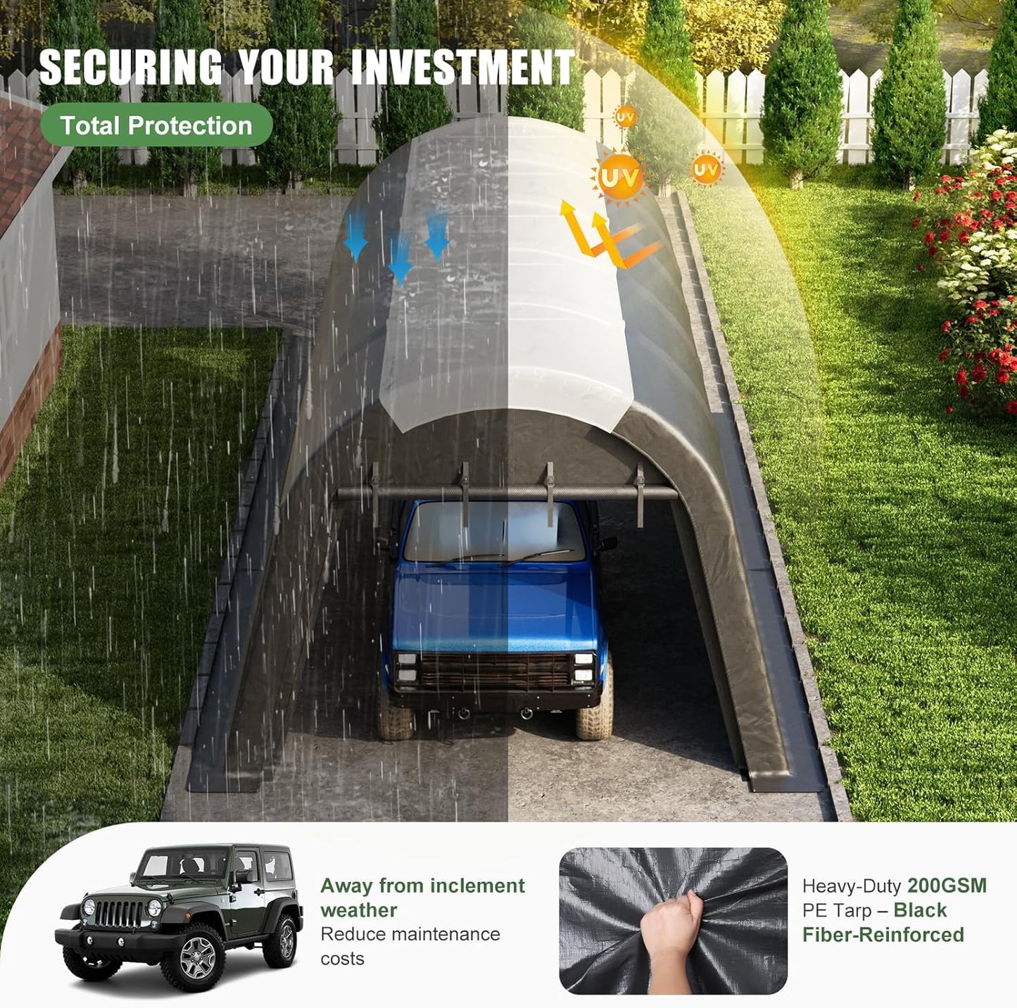 Carport Canopy 12x20 FT Heavy Duty with Translucent Roof - Reinforced Metal Frame,Waterproof Shelter for Cars/RV/ATV, Skyview Portable Garage with Zipper Doors