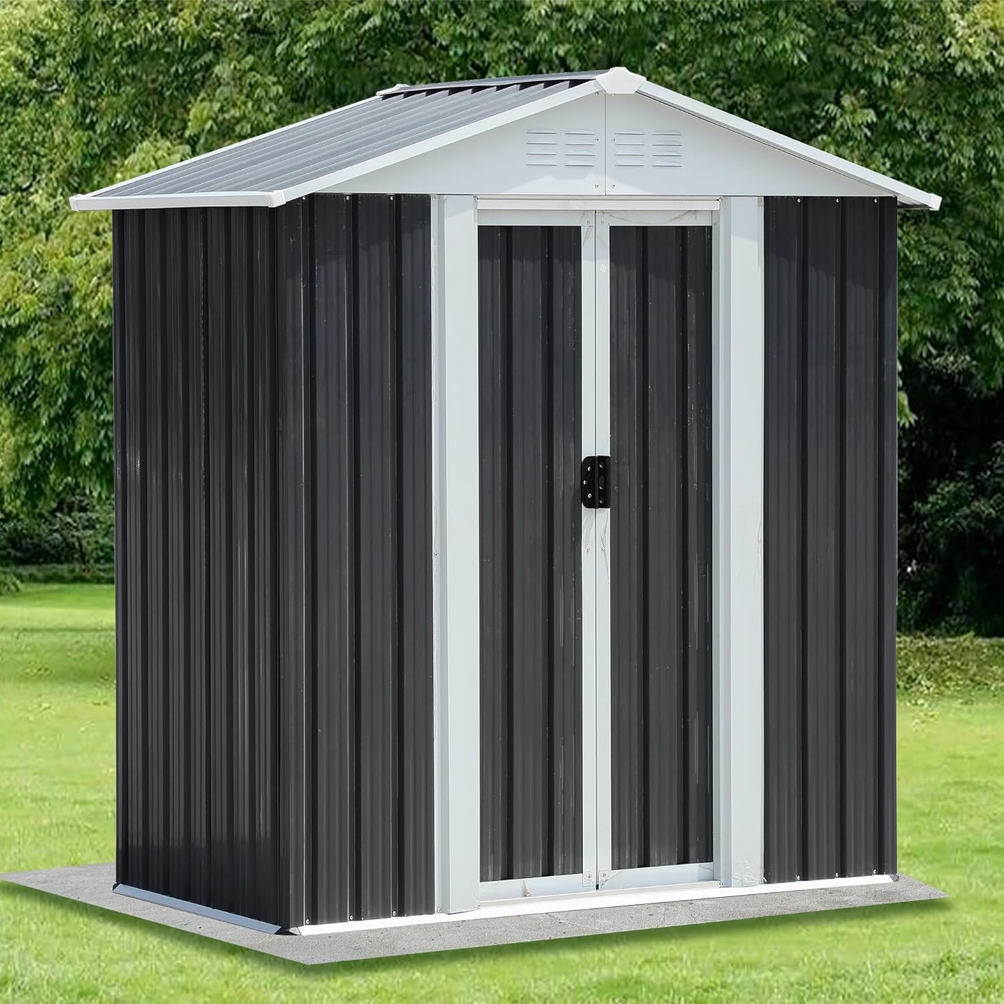 5x3 FT Outdoor Storage Shed, Metal Garden Shed with Frame Floor, Small Outside Tool Shed with Lockable Sliding Doors & 4 Air Vents, Waterproof Storage Building for Backyard, Patio, Lawn, Gray