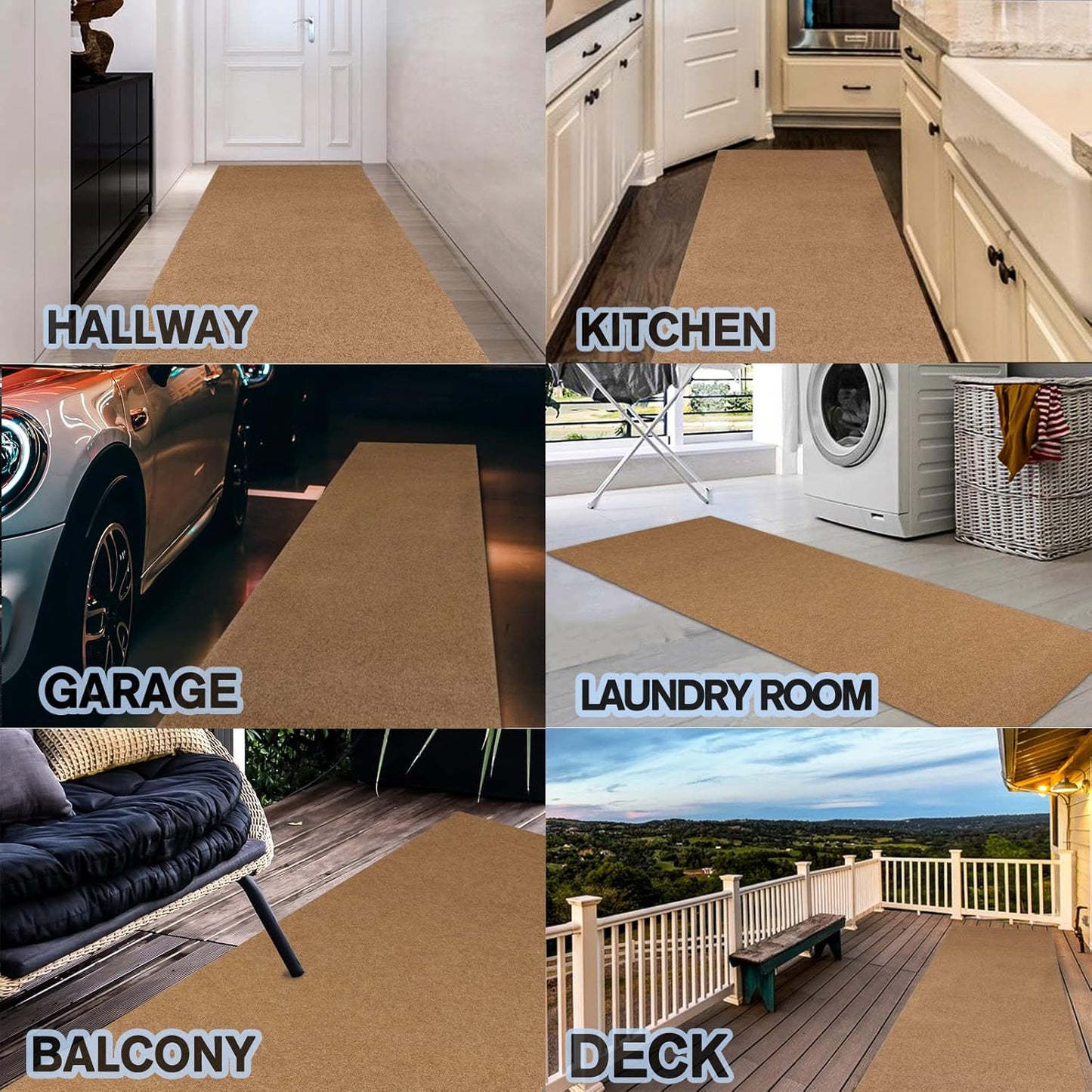 Custom Size Backed Non-Slip Area Rugs Runner, Easy Clean, Waterproof Runner Rugs for Hallway Entryway, Kitchen, Laundry, 2FT x 3FT, Beige