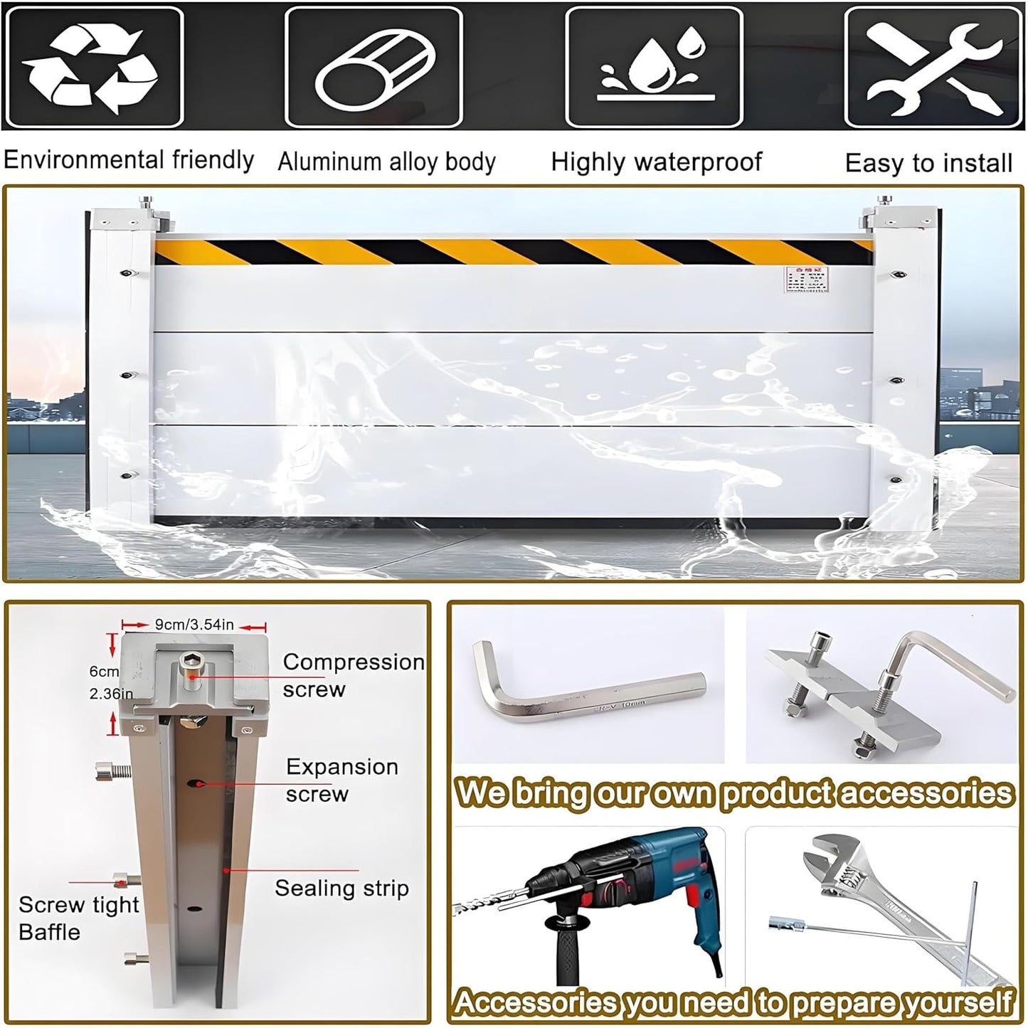 Flood Barriers for Home Exterior,Aluminum Alloy Outdoor Garage Doors Water Barriers for Flooding(H47.2Inch,L20FT)