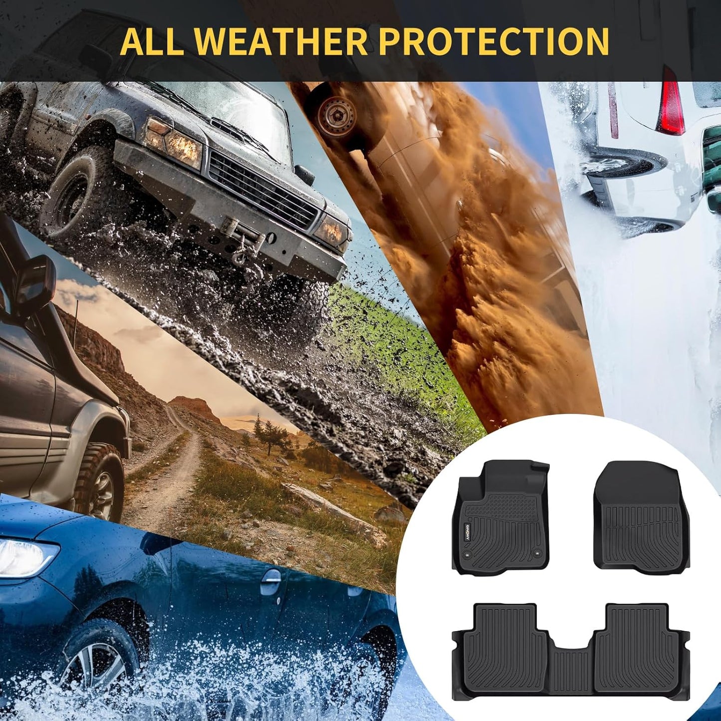 GINOWY-Floor Mats & Cargo Liner for Chevy Suburban/GMC Yukon XL 2021-2024 2025 7 Seats Bucket Seat, TPE All Weather Protection Car Mats, Custom Non-Slip Trunk Mat Suburban Accessories Black