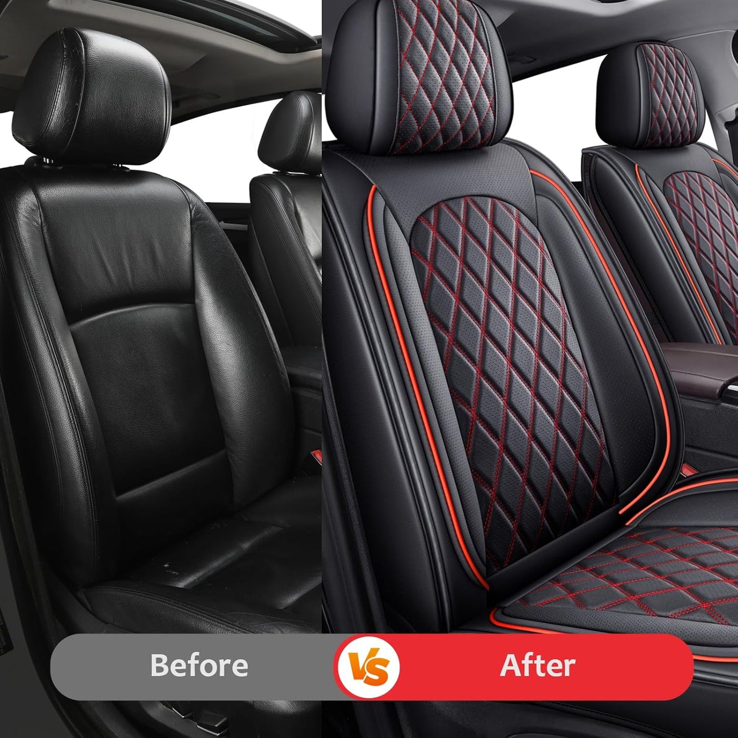 MIROZO Ram Seat Covers Full Set, Faux Leather Truck Seat Covers Compatible with 2009-2025 Ram 1500 2500 3500 Truck Pickup Crew Quad Cab with Split Bench 40/60(Black and Red,Full Set Curved Back)