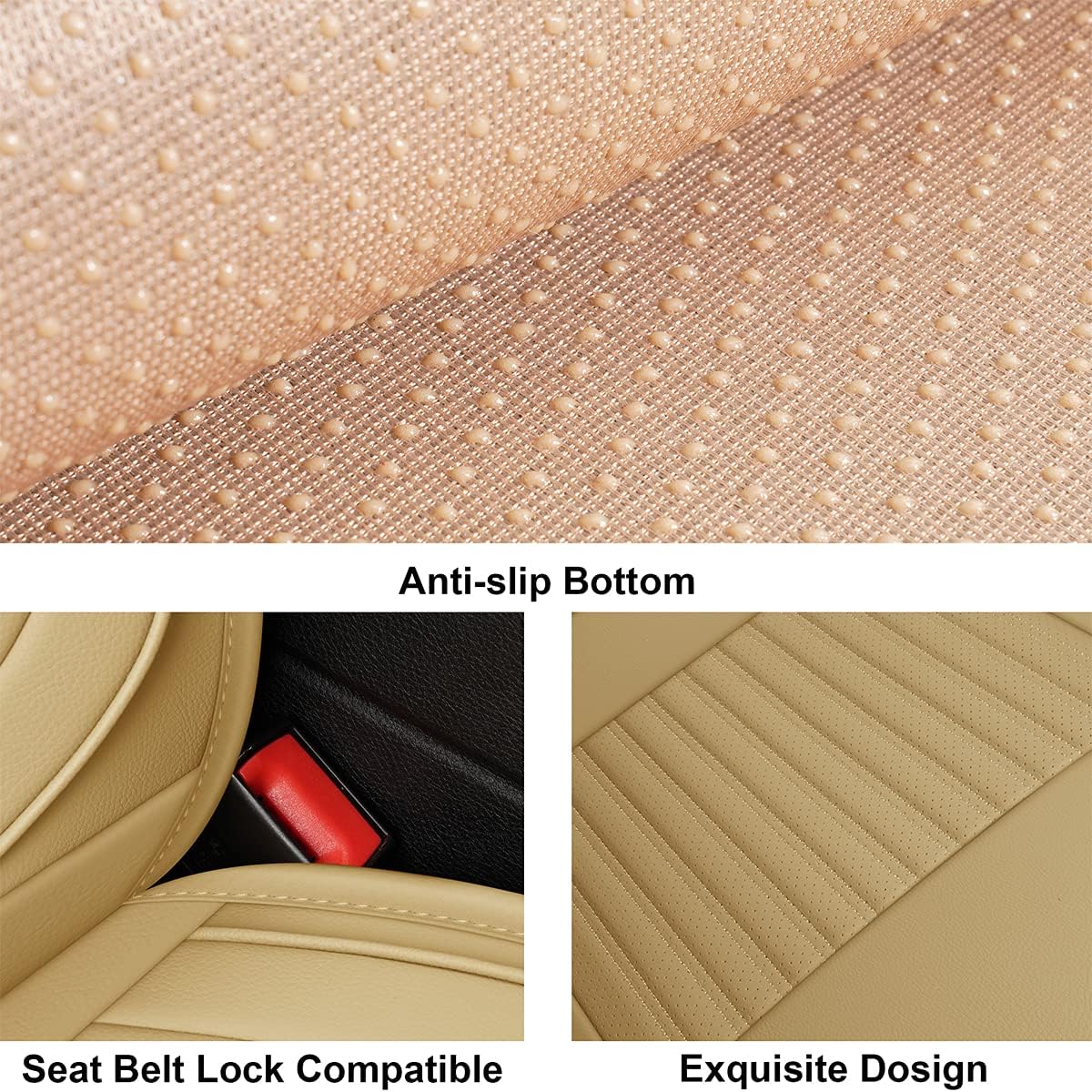 LINGVIDO Car Seat Covers, Breathable and Waterproof Faux Leather Automotive Seat Covers for Cars SUV Pick-up Truck Sedan,Universal Anti-Slip Driver Seat Cover with Backrest (Full Seat, Beige)