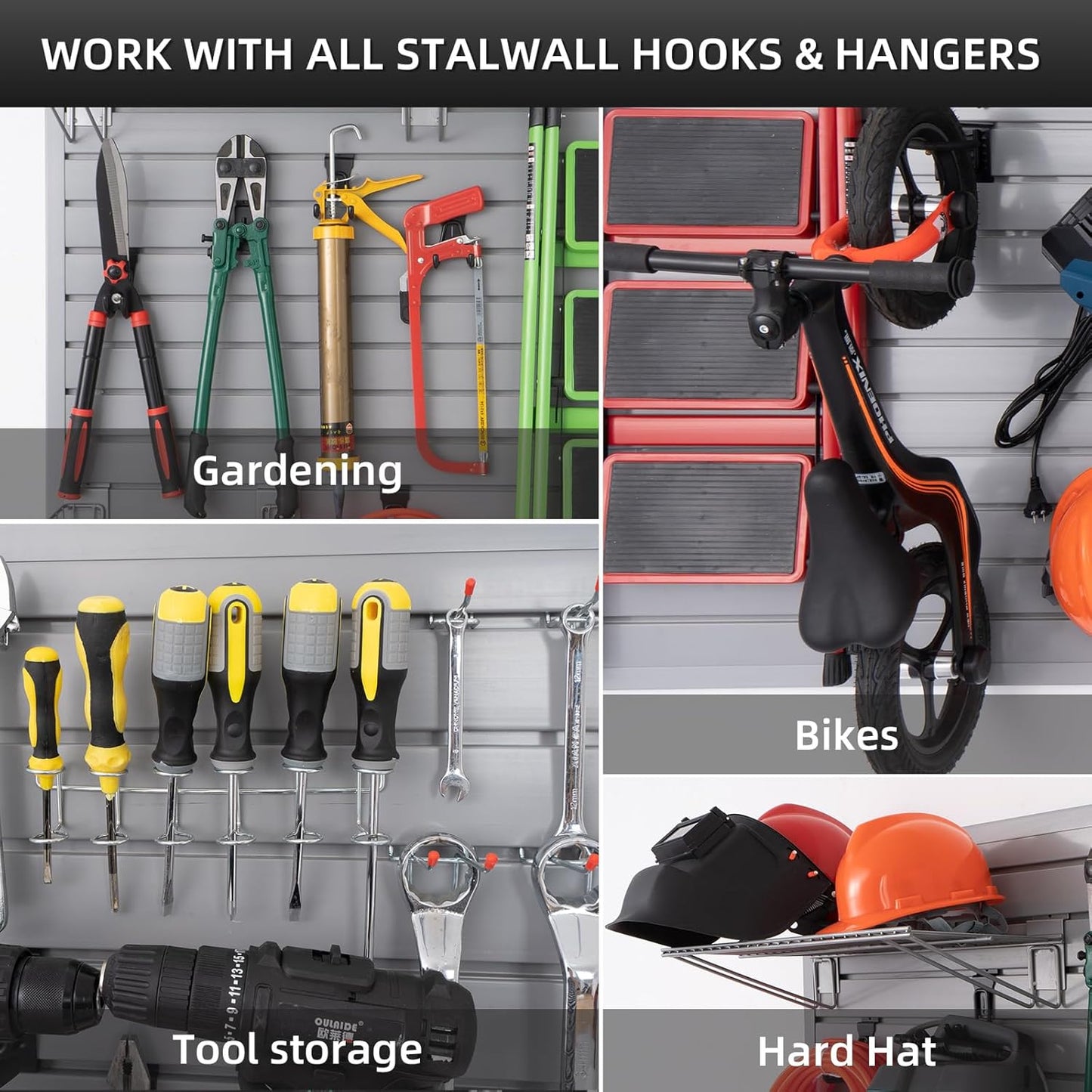 Slatwall Panel Garage Organizer Heavy Duty Wall Mounted, PVC Slat Panels Home Storage System, Tool Organization Peg Board 4ft by 2ft (Gray)