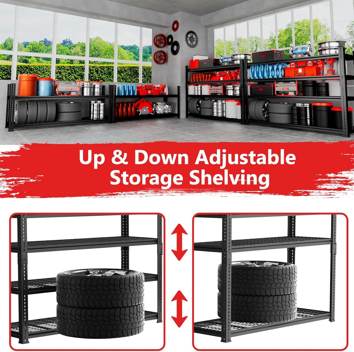 Storage Shelves 4PCS, Garage Shelving Heavy Duty 2640LBS Capacity, 48"L x 18"W x 60"H Adjustable Metal Shelving Organizer Wire Rack, 4 Tier Utility Shelf Unit for Pantry Closet Warehouse Organization