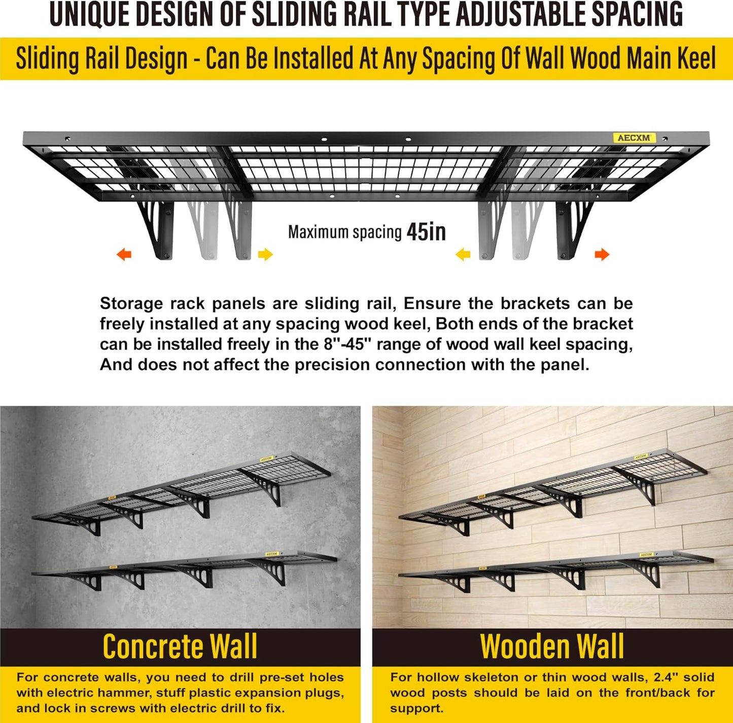 1.64x4ft 4Pack Wire Shelving Unit Heavy Duty Garage Storage Shelves Wall Mounted Black 1120lbs Load Capacity(20-inch-by-48-inch)