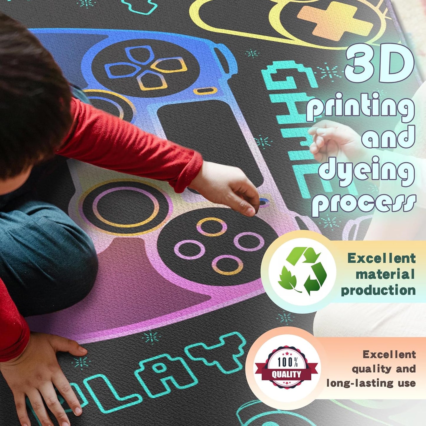 Play Gaming Rug for Bedroom Gamer Mat Gamepad for Boys Room 3x4 for Playroom Decor Washable