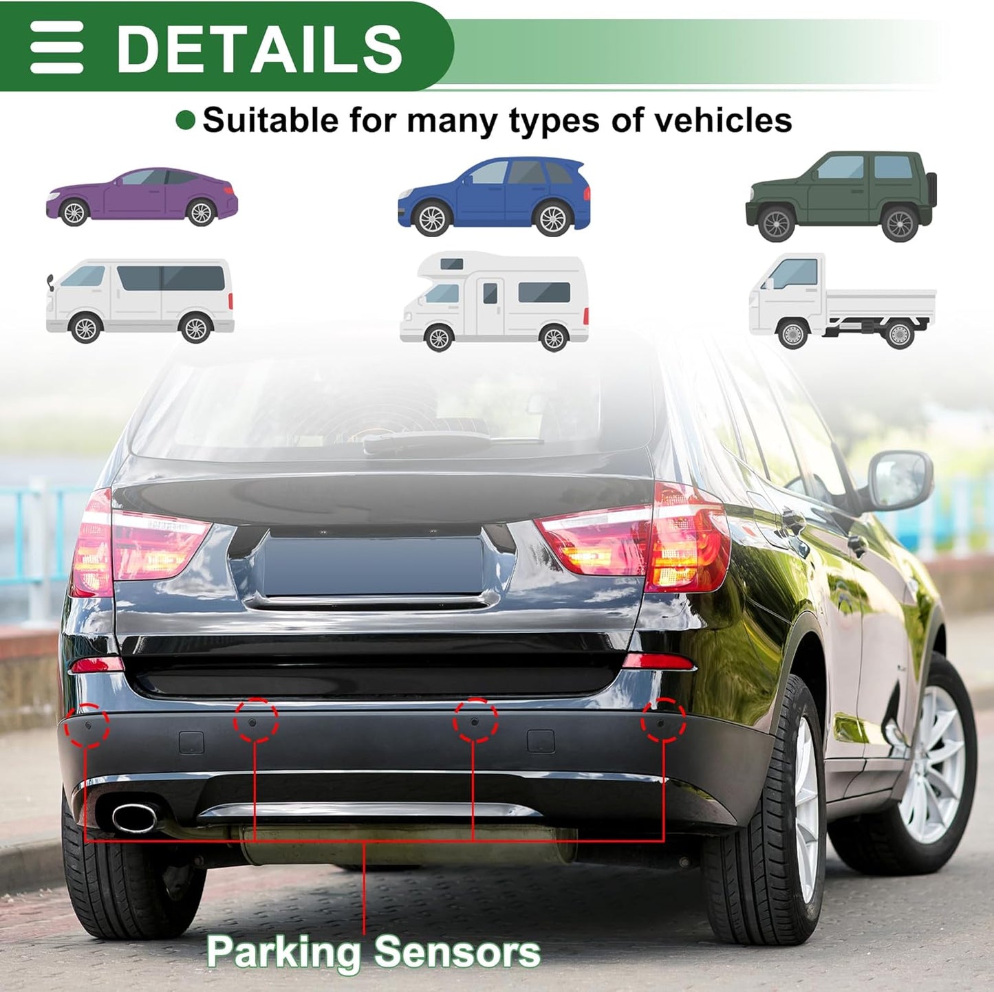 Motoforti Universal Car Auto Vehicle Reverse Backup Radar System Reverse Parking Sensors Alarm Buzzer Reminder Distance Detection Black 8 Parking Sensors