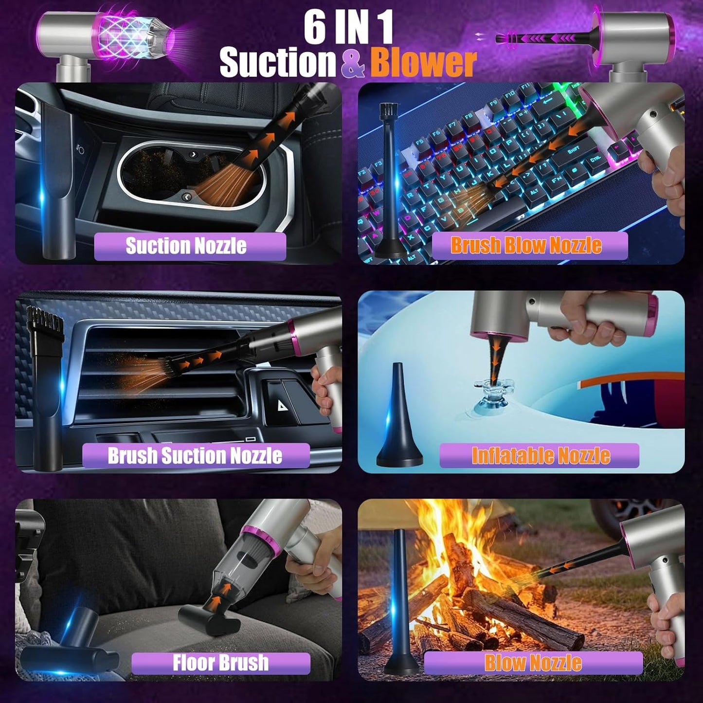 7-In-1 US-Designed Car Vacuum Portable Cordless【Powerful Brushless Motor | 28,000 Pa Suction】【5.0 Graphene Battery|Lasting Endurance】Handheld Vacuum Cordless Car for Home Officeand Pet Hair (Silver)