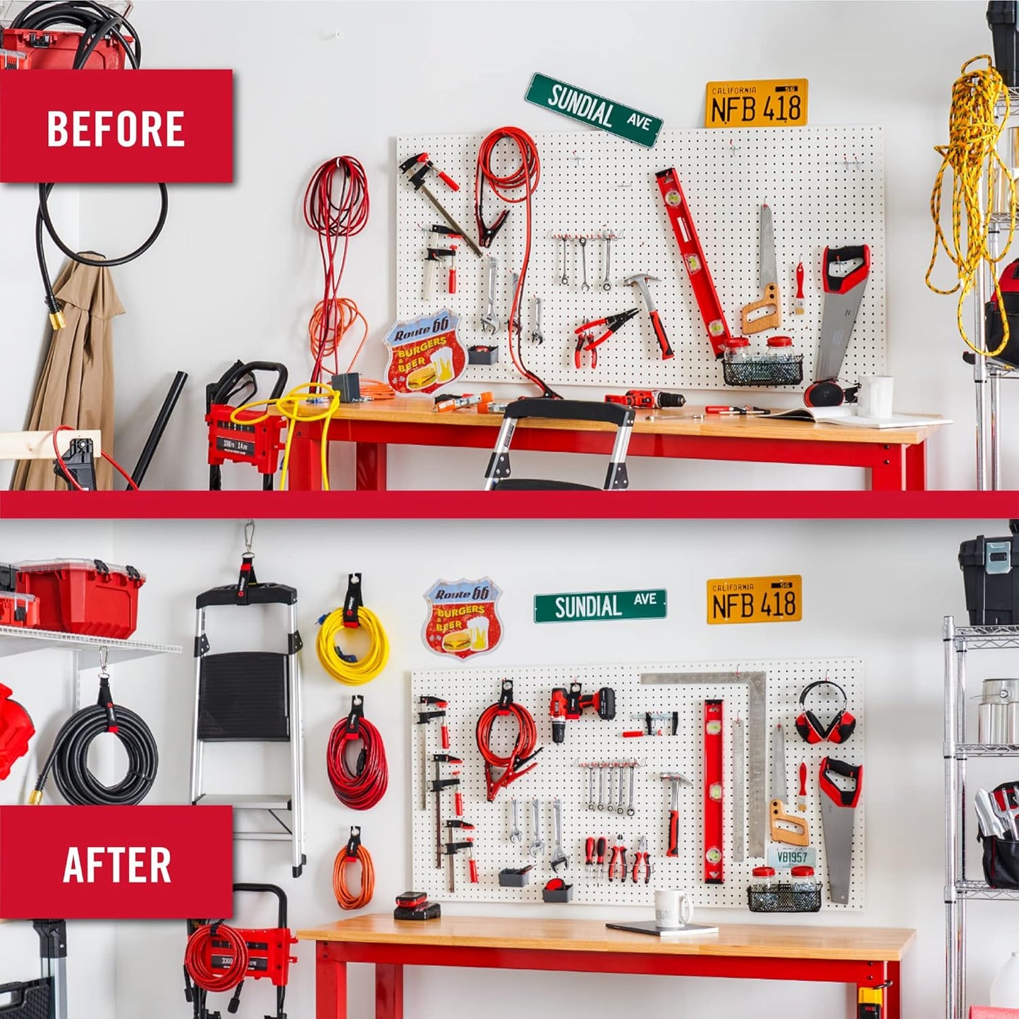 VELCRO Brand Easy Hang Extension Cord Organizer Holder | Large 18" Heavy Duty Straps for Garage Organization and Storage Grommet Hangs Easily on Wall Hooks or Nails 2pk, Holds 100bs, Black