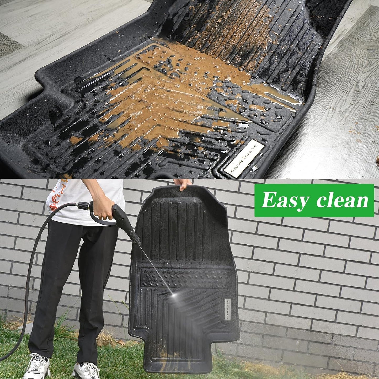 Floor Mats for 2007-2013 Chevy Silverado & GMC Sierra 1500 Crew Cab 2007-2014 2500/3500 HD TPE All Weather Full Cover Protection,Front & 2nd Row