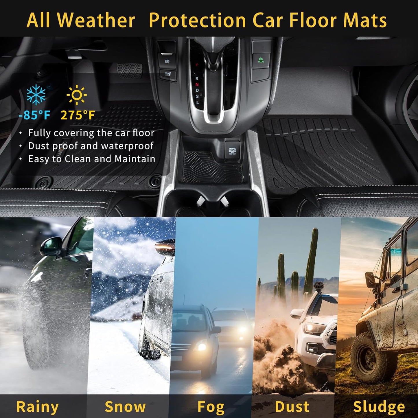 GINOWY- Floor Mats & Cargo Liner for Honda Pilot 2009-2015, All Weather Protection Car Mats Pilot 2015 Non-Slip Waterproof Pilot Trunk Mat Backrest Mats Automotive Floor Liners Accessories Black