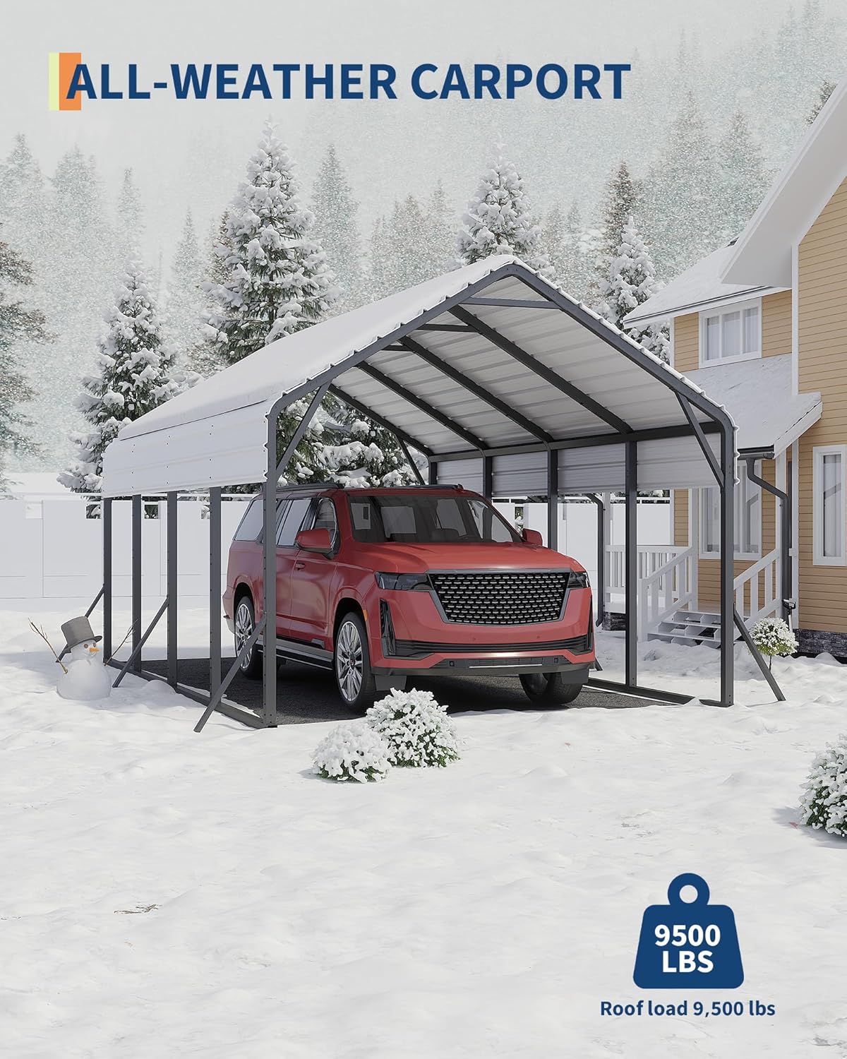 13'x21'x11' Oversized Metal Carport, Heavy Duty Metal Car Port for All-Weather, Steel Shed for Bass Boats, Pickup Trucks, and Tractors, N.W. 660 Lbs