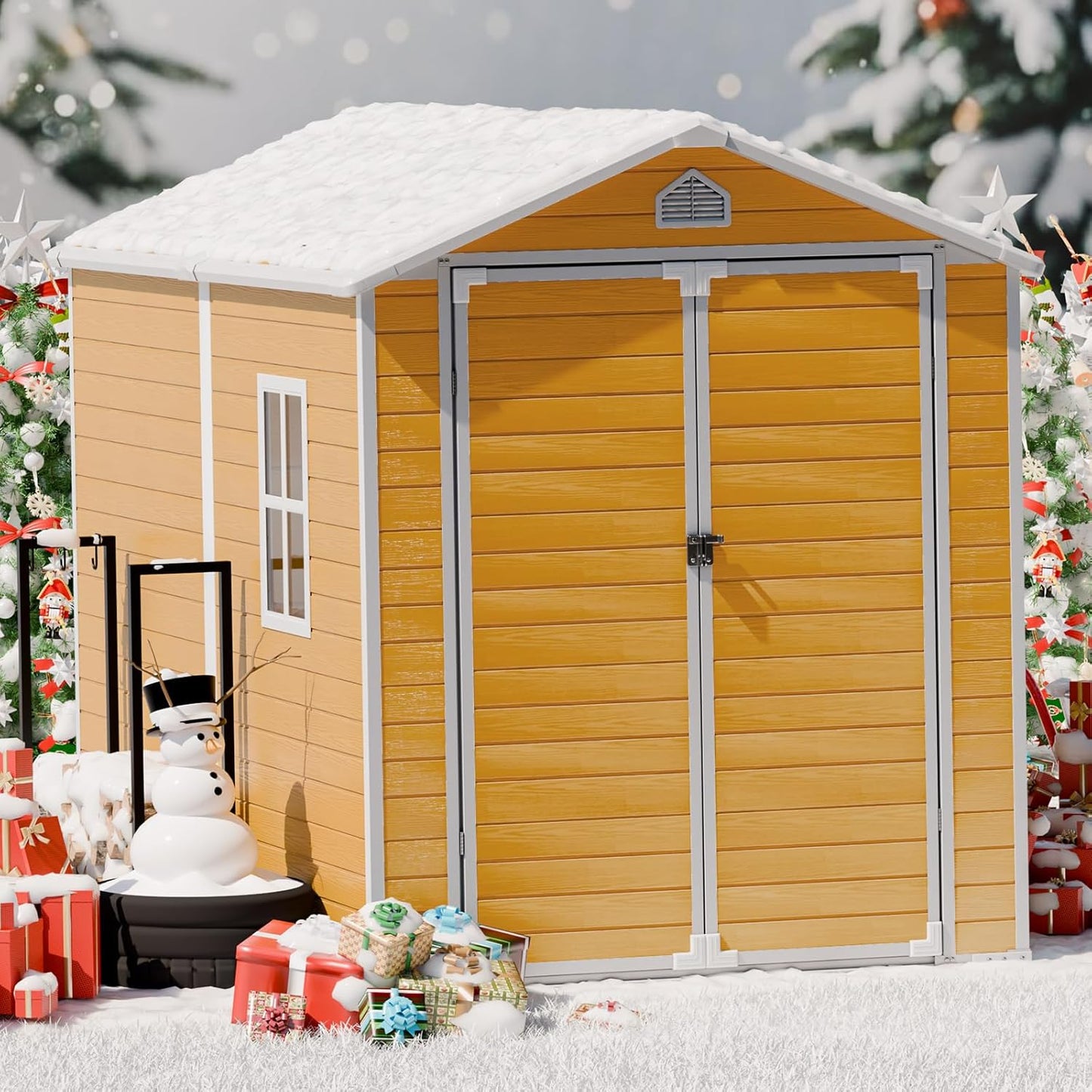Plastic Sheds 8x6 Resin Outdoor Storage with Floor Included, Waterproof Lockable Garden Shed Tool Cabinet Brown