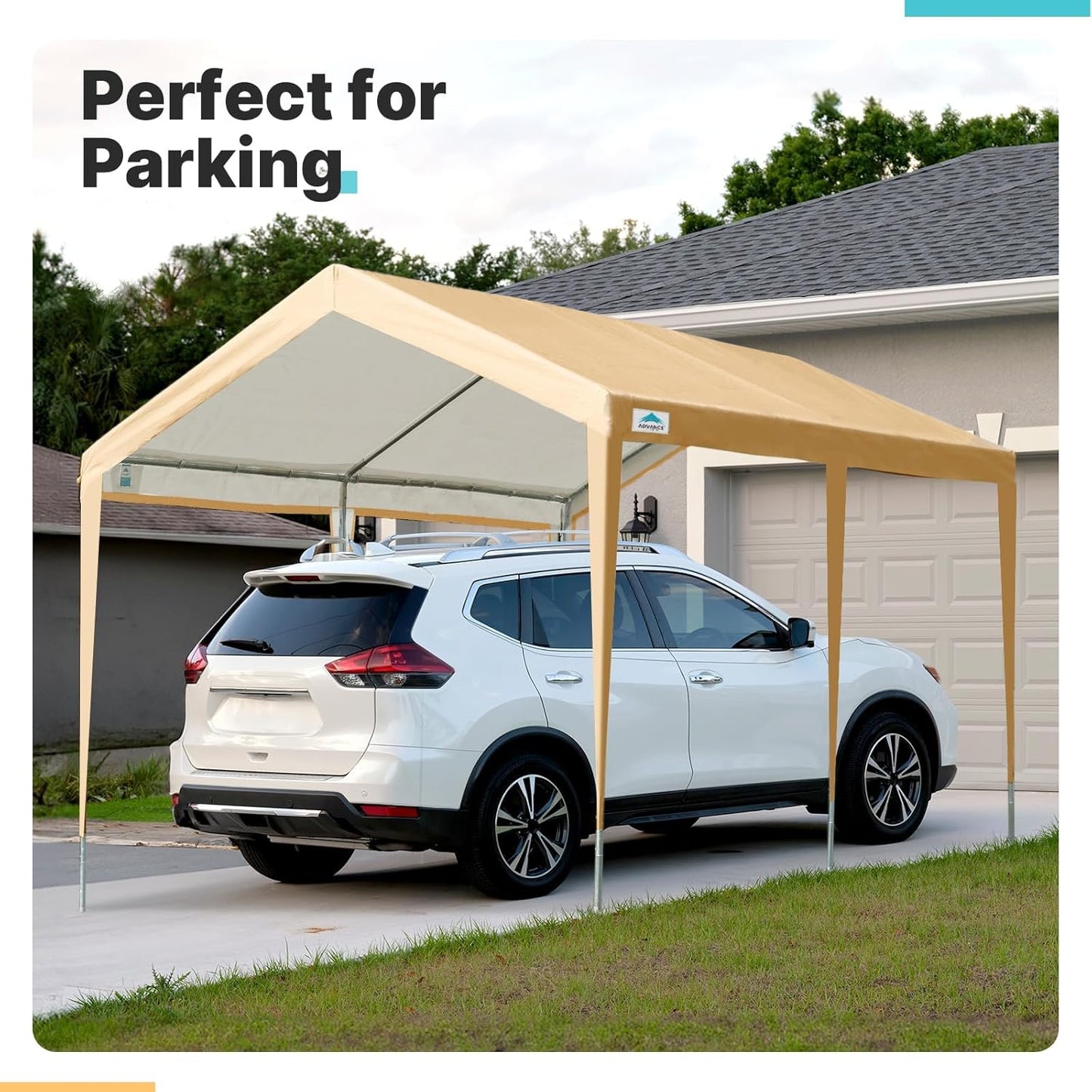 ADVANCE OUTDOOR Adjustable 10x20 ft Heavy Duty Carport Car Canopy Garage Boat Shelter Party Tent, Adjustable Height from 9.5 ft to 11 ft, Beige