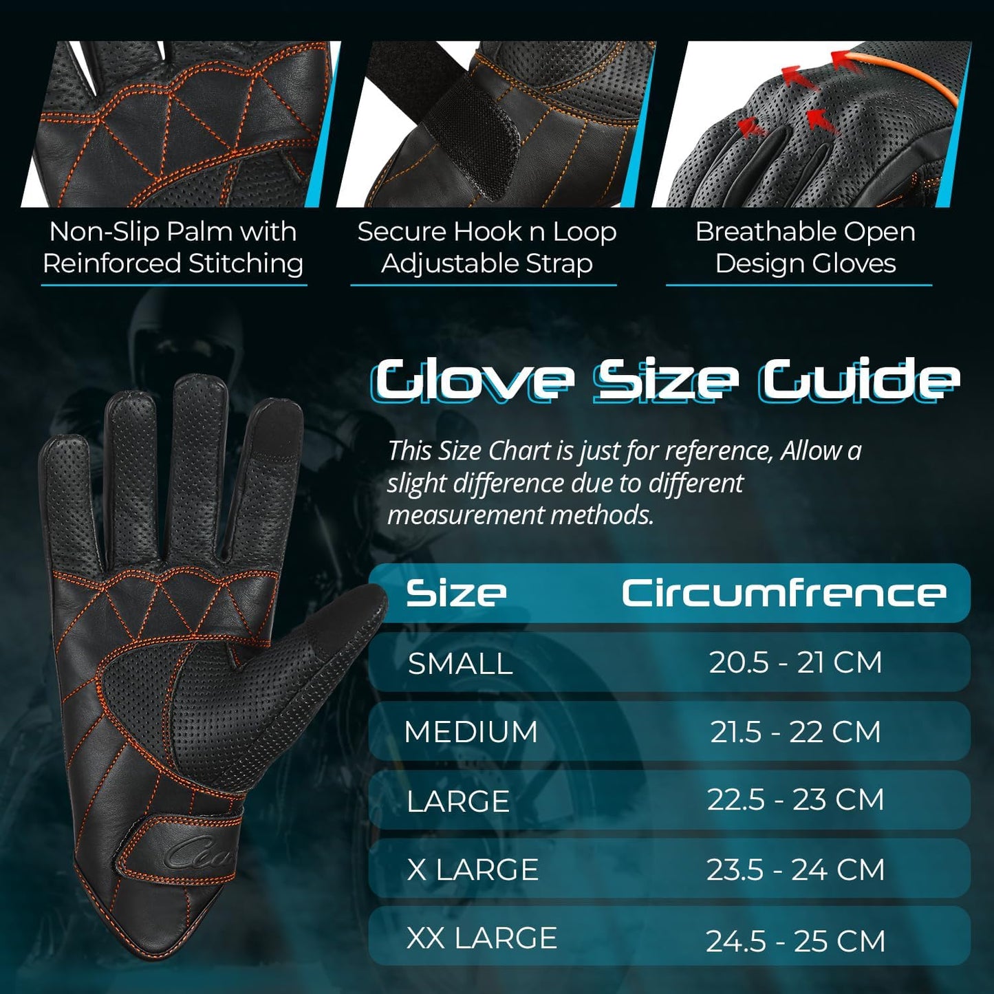 aasportx Motorcycle Gloves - Men's Leather Motorbike Gloves with Touchscreen Function - Non-Slip Pads for Men & Women